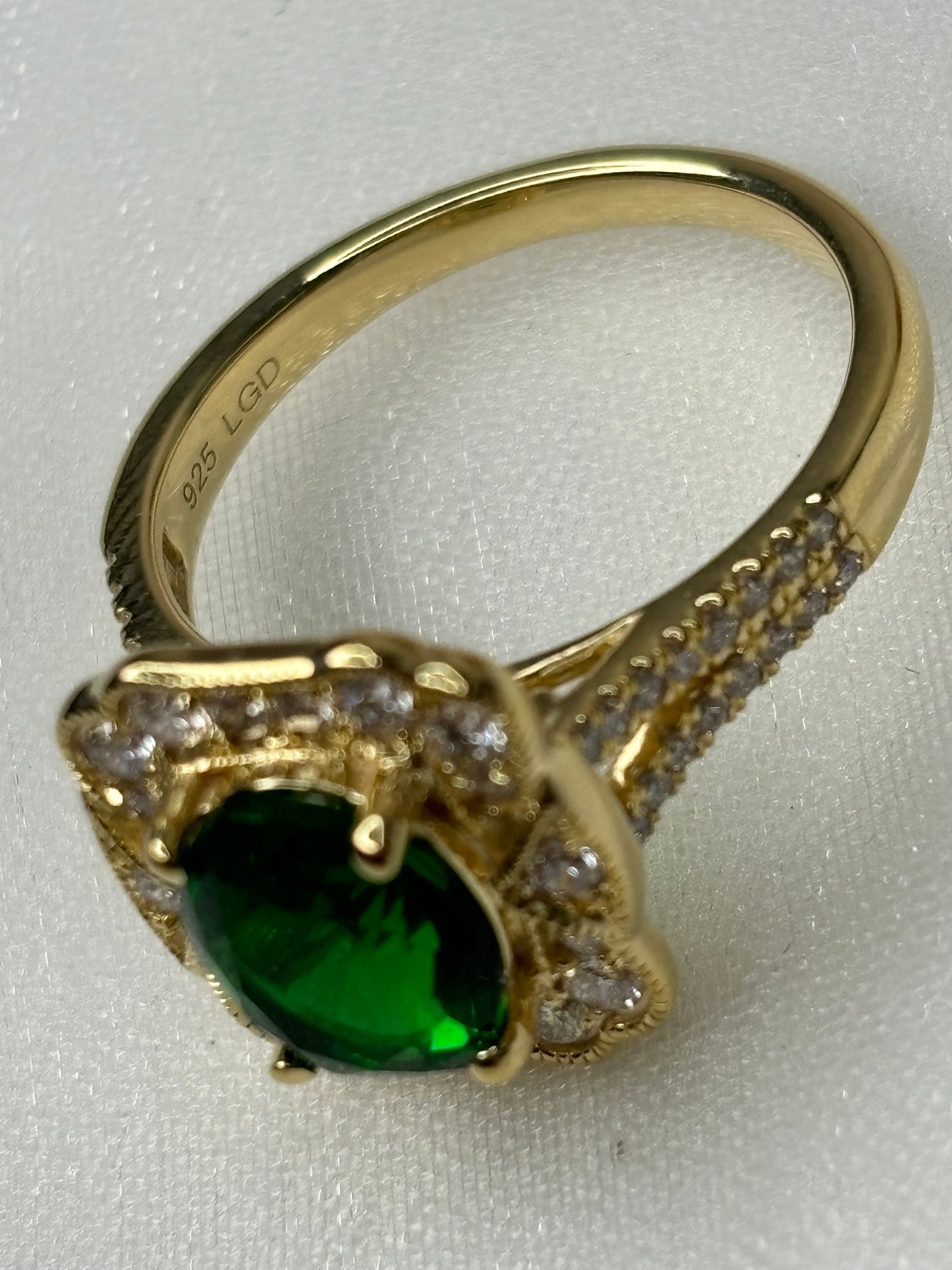 Sterling Silver w/Gold Overlay 2.07 ct Lab Emerald & Diamond Ring Sz 7