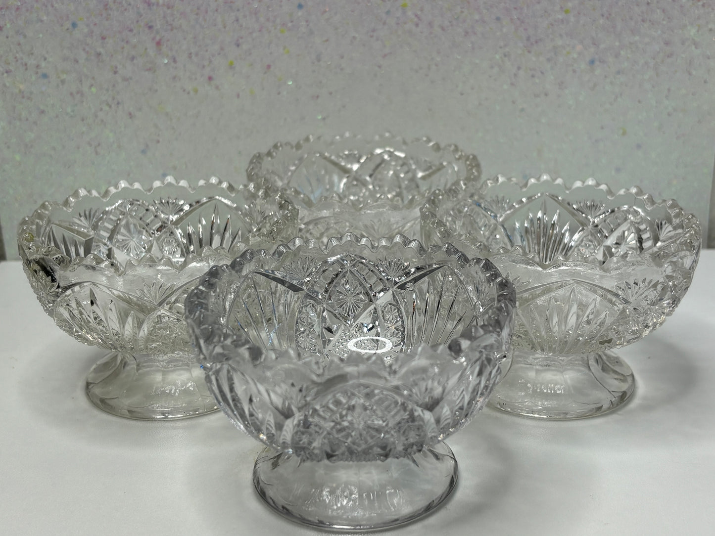 A025 Higbee Glass Co Madora Pattern Sherbet Dessert Dish Cups Set of 4 Circa 1910s