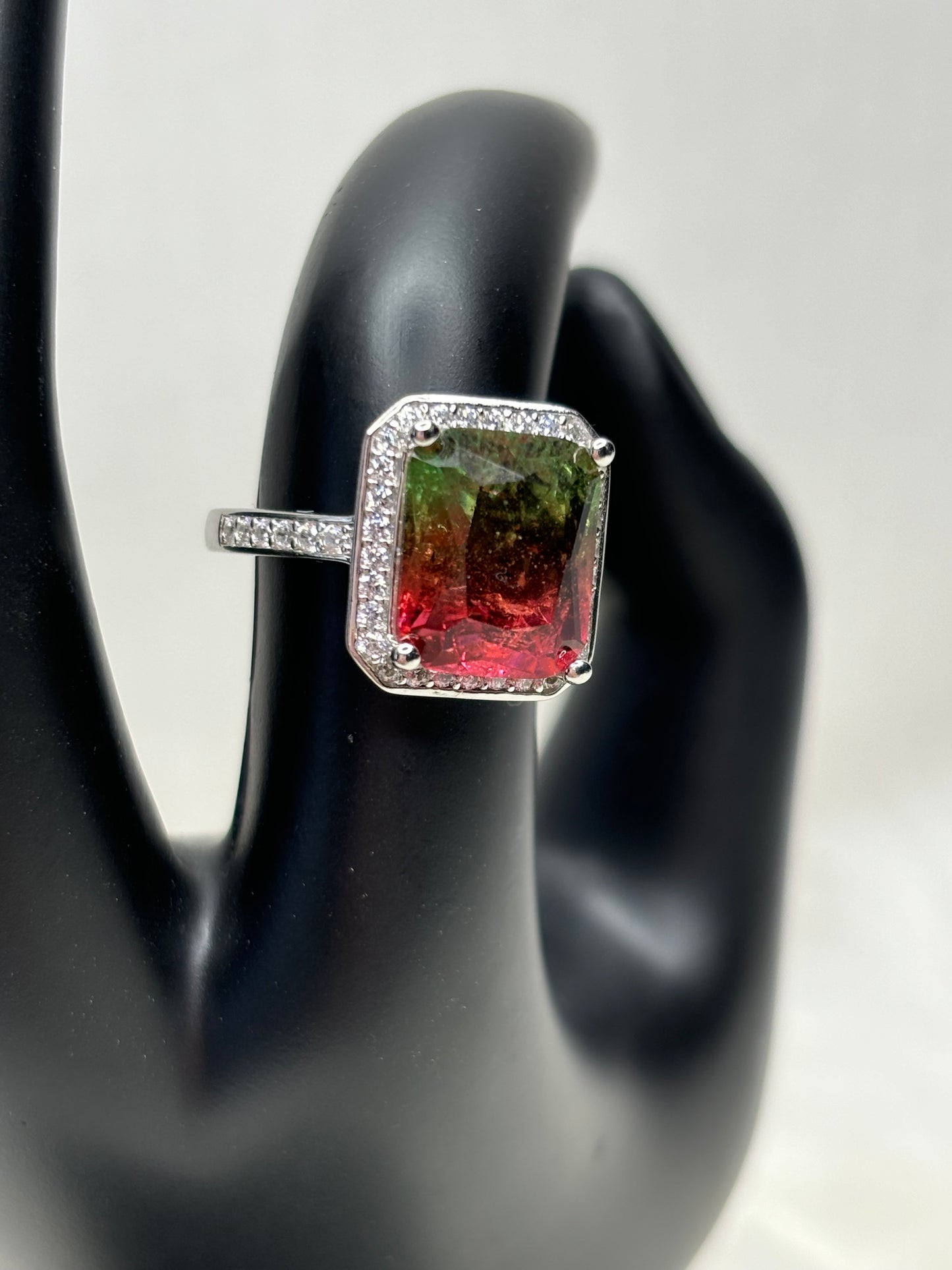 Elegant 6.20 ct Watermelon Quartz Designer Ring Sz 7