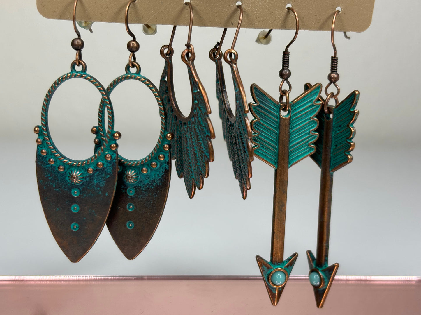 C002 Set of Three Faux Patina Earrings