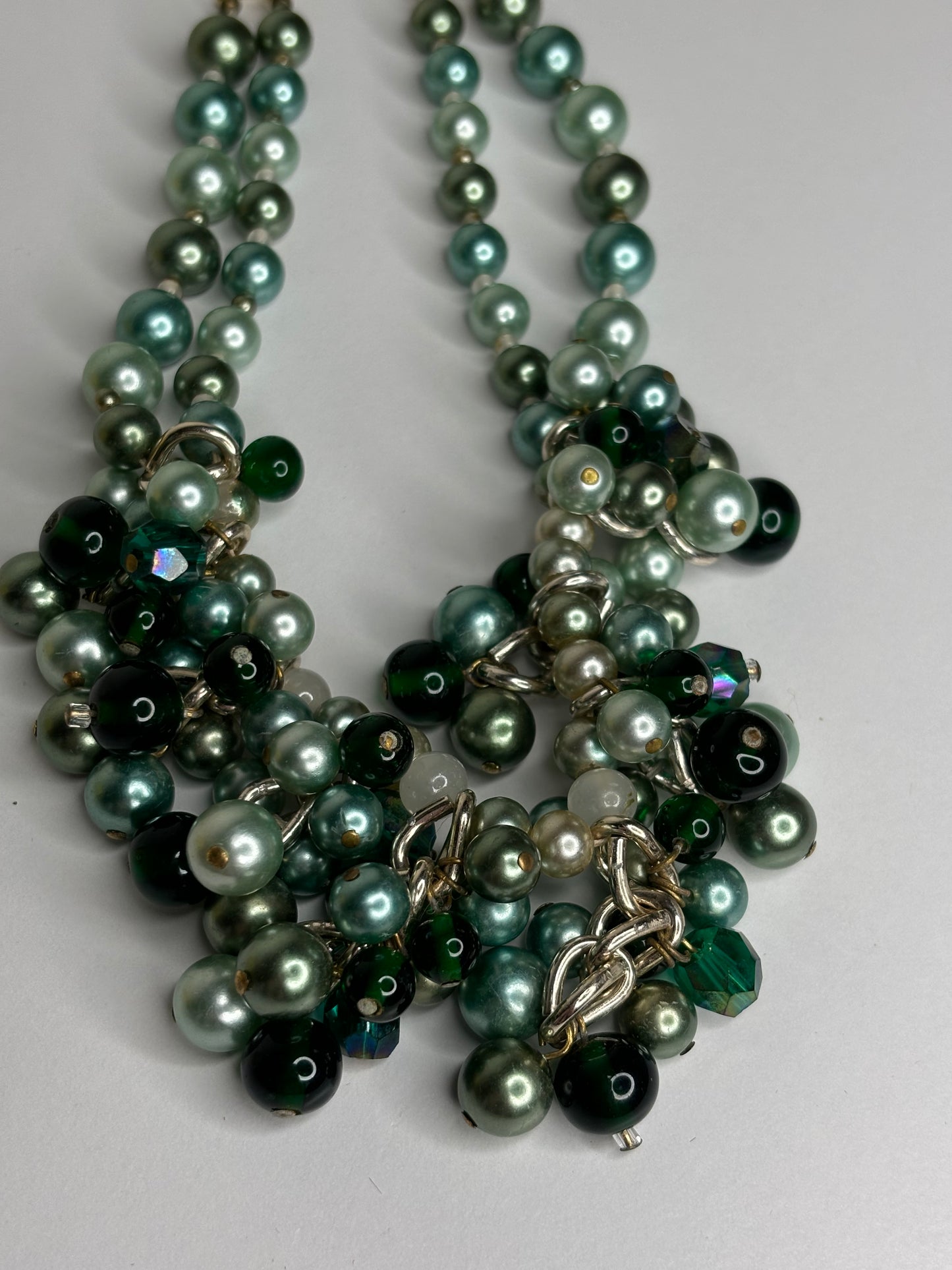 Vintage “Japan” Stamped Green Faux Pearl Chunky Necklace