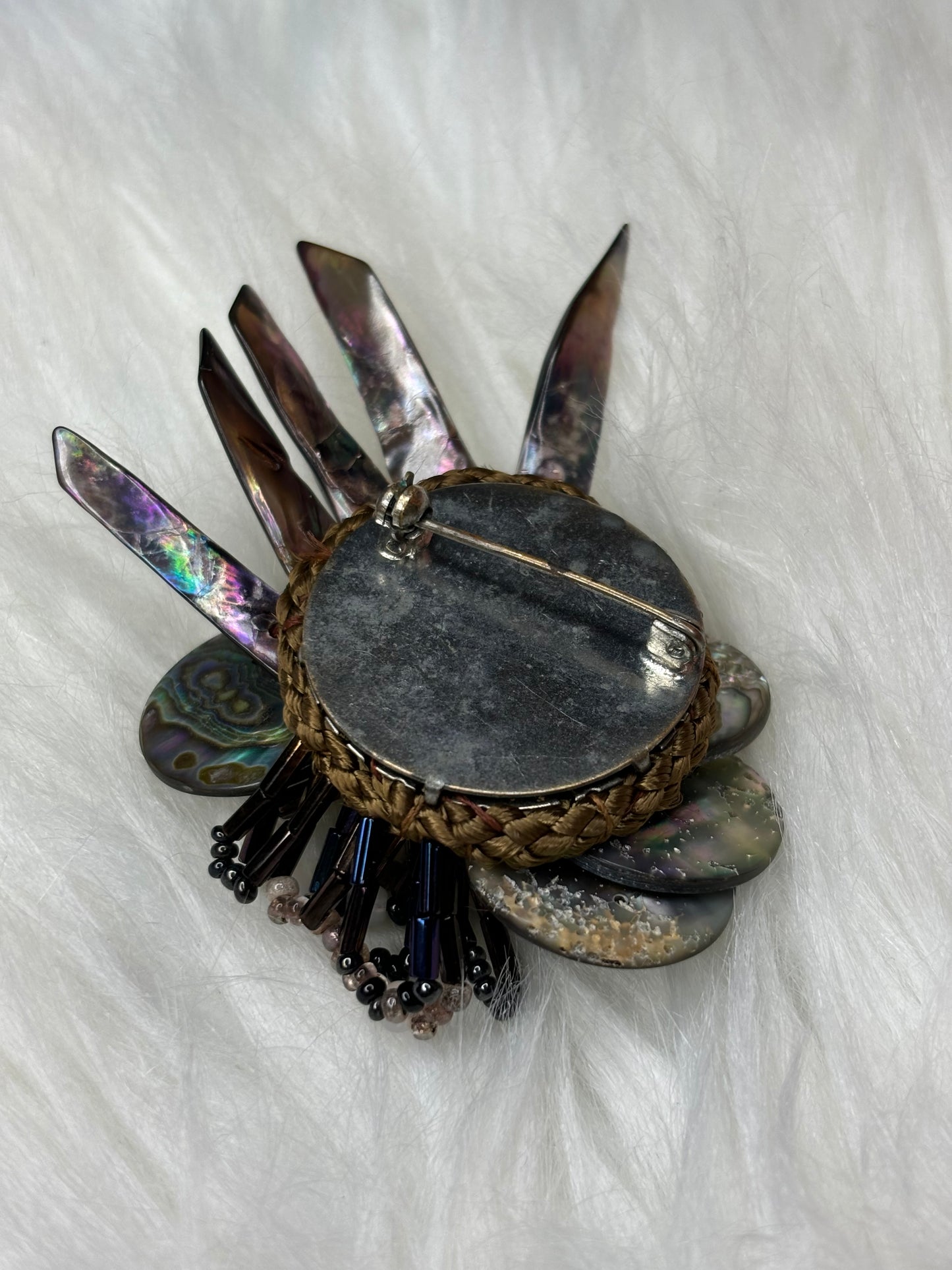 A218 Vintage Abalone and Beaded  Brooch