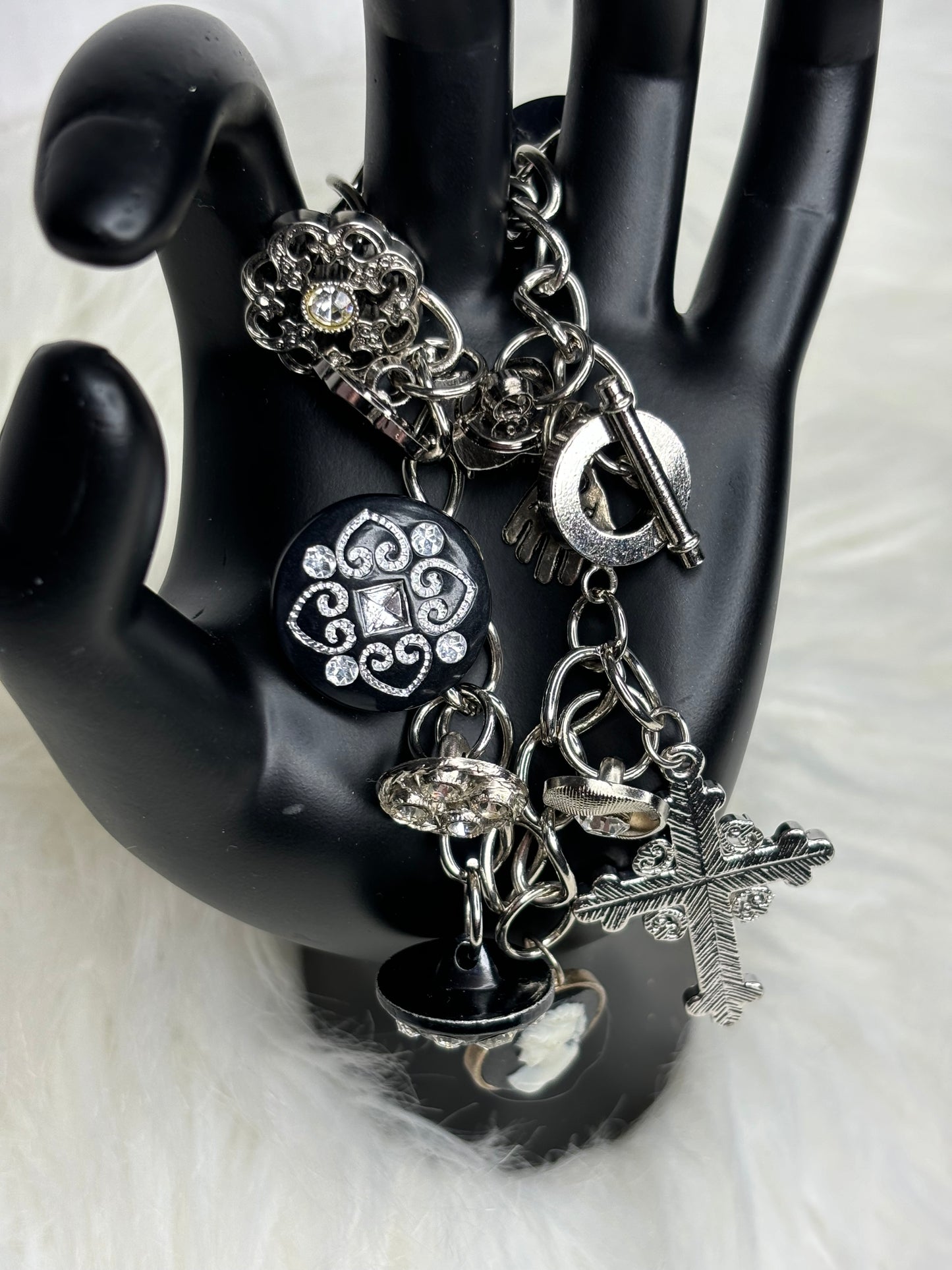 A213 Black and Silver Tone Charm Bracelet