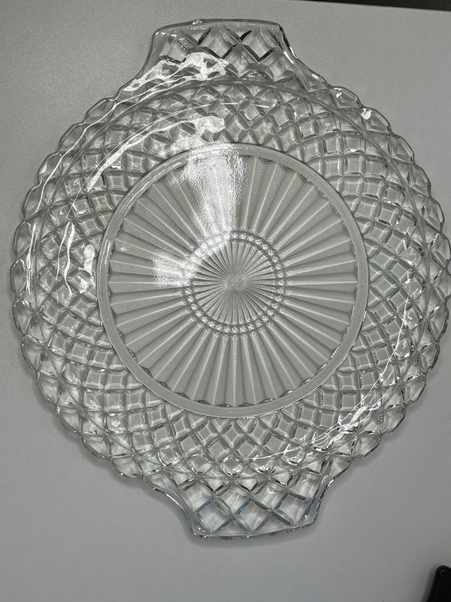 A027 Depression Glass Diamond Sunburst 10" Serving Platter