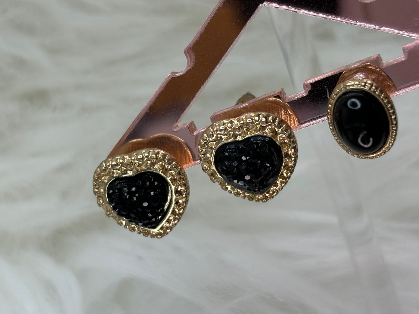 A146 Black and Gold Tone Studded Earrings