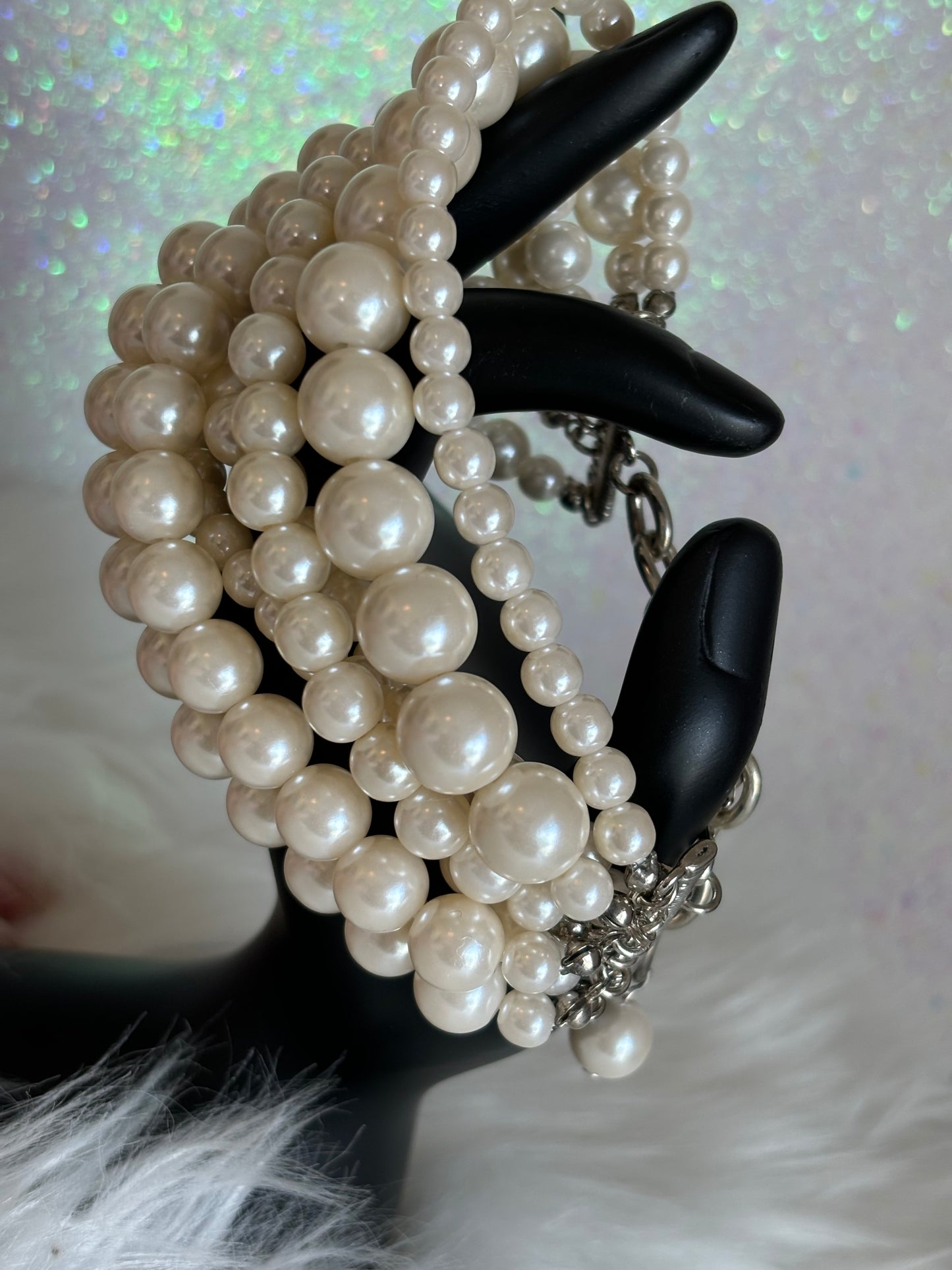 #0095 Vintage Multi Strand Faux Pearl Bracelet