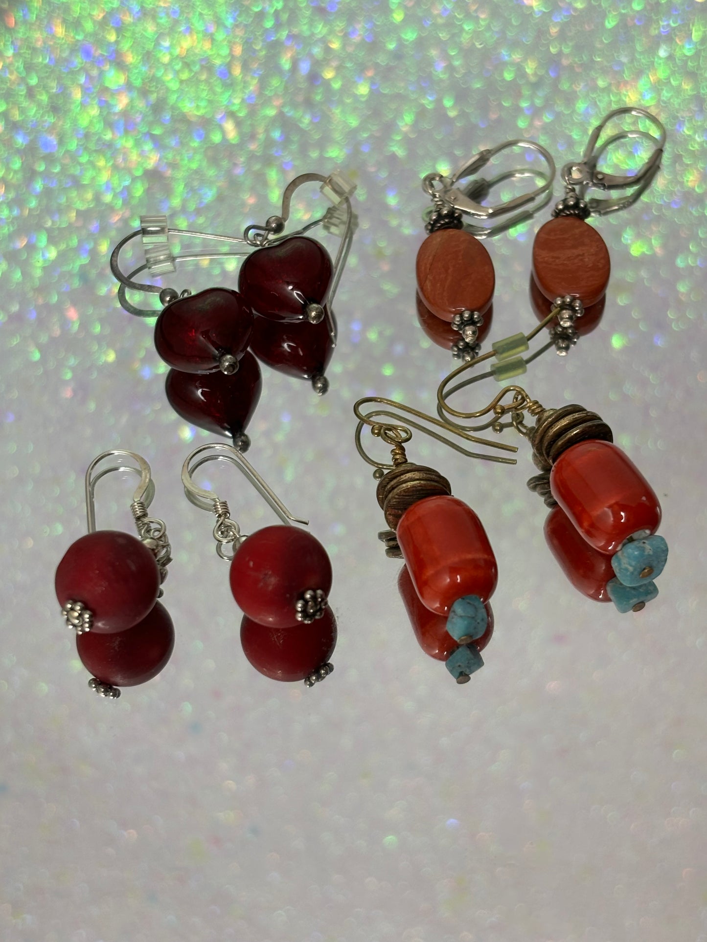 A061B Lot of Bead and Stone Earrings -Red/Orange