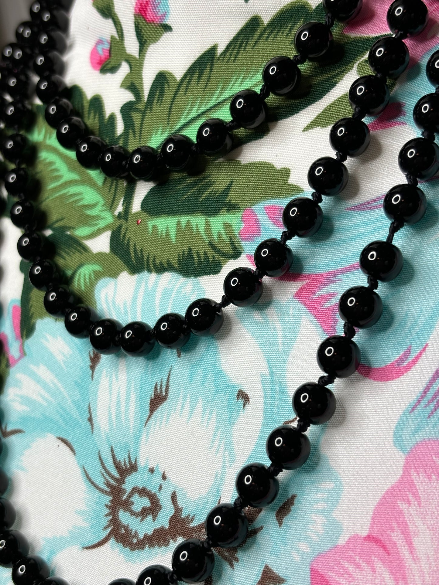 A165 Black Glass Pearl Beads 62” Long