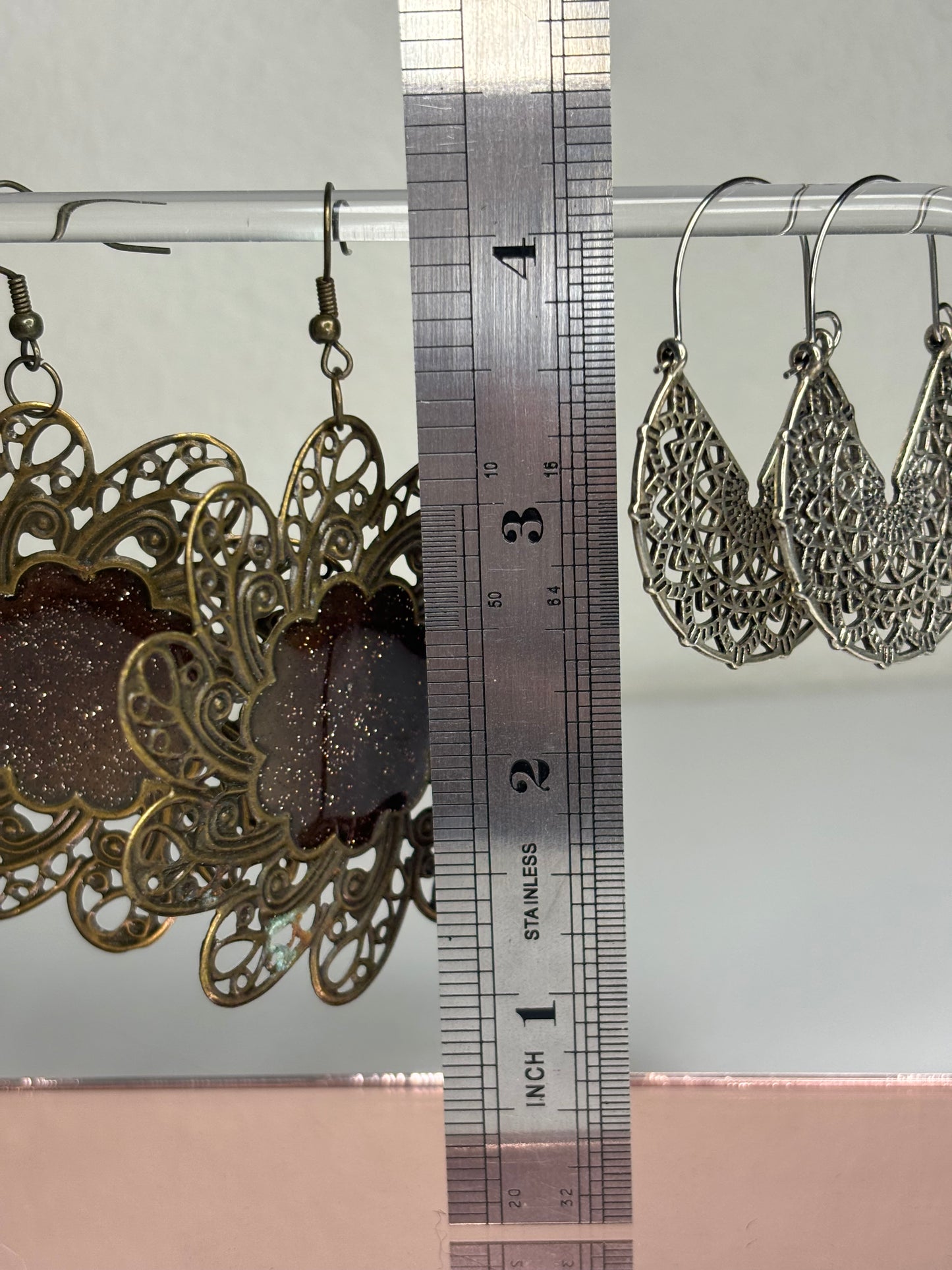 Set of Large Metal Gold Tone Earrings and Silver Tone Earrings