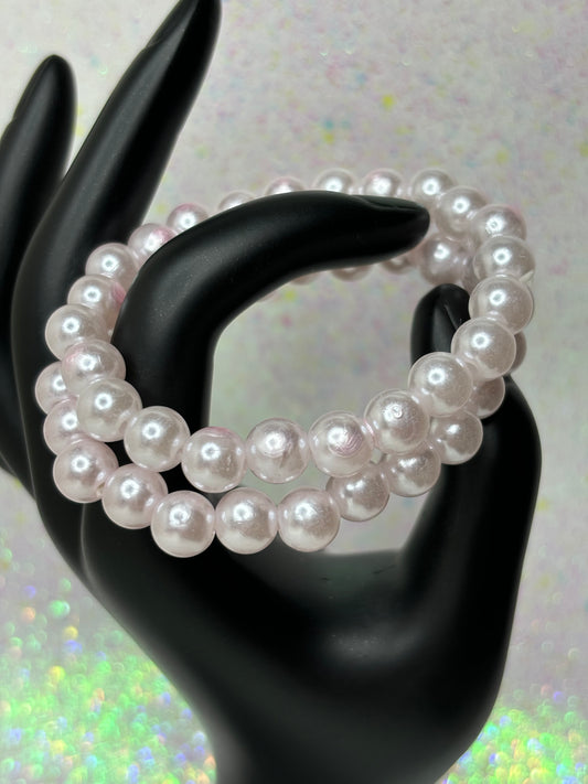 A074 Pink Stretchy Pearl Bracelets