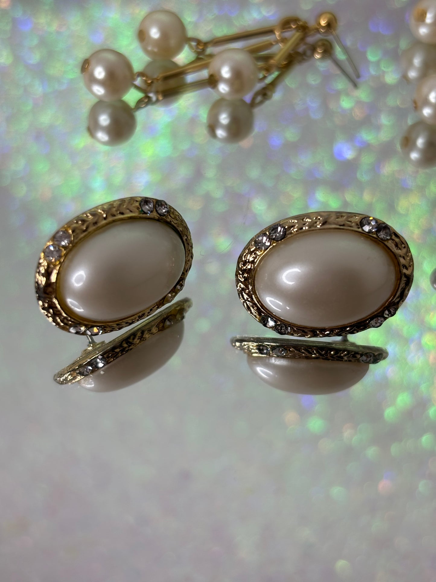 #0169  Set of Gold Toned Pearl Earrings