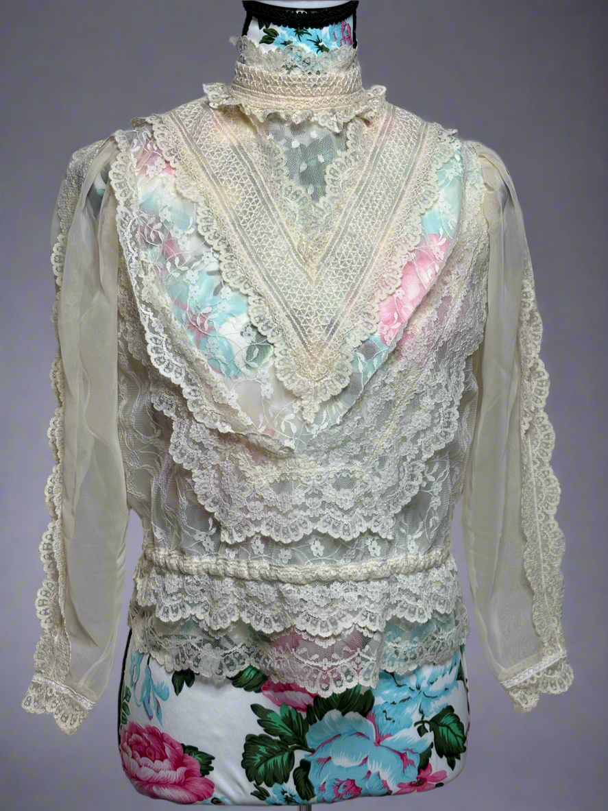 C003 Vintage Cream Lace Shirt - Size small - no tags