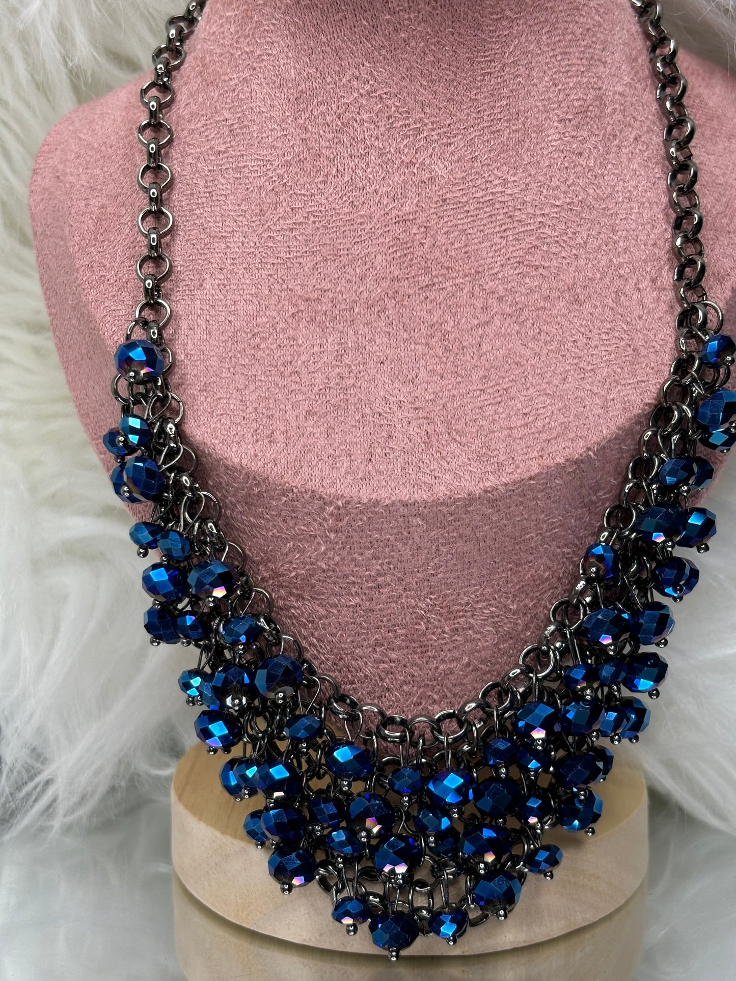 A143 Black and Blue Beaded Necklace 16”