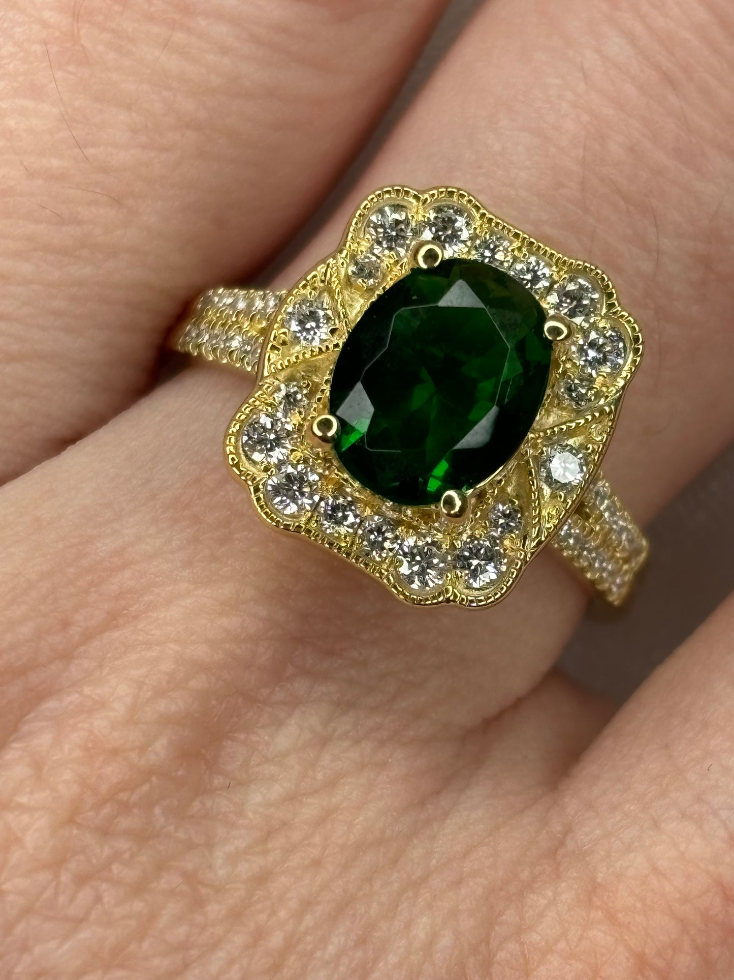 Sterling Silver w/Gold Overlay 2.07 ct Lab Emerald & Diamond Ring Sz 7