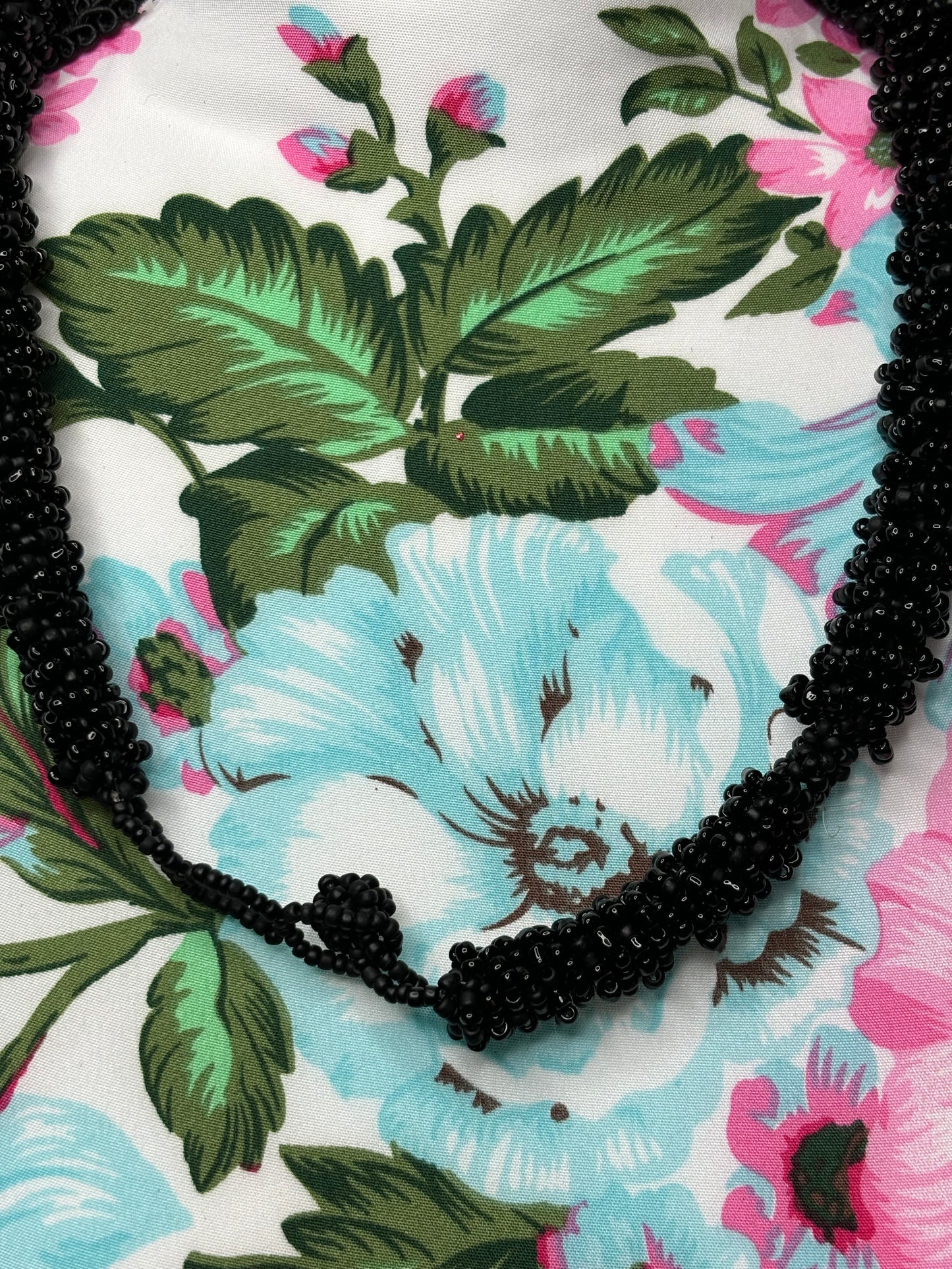 A173 Large Beaded Black Necklace 24”