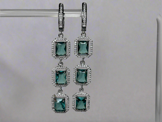 B014 Stamped Sterling Silver Green/Blue Gemstones 3”