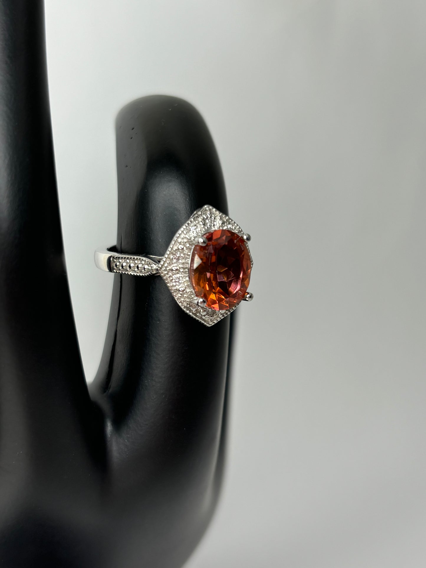 Oval 3.64 ct Natural Twilight Topaz & Diamond Ring Sz 6.25 Sterling Silver