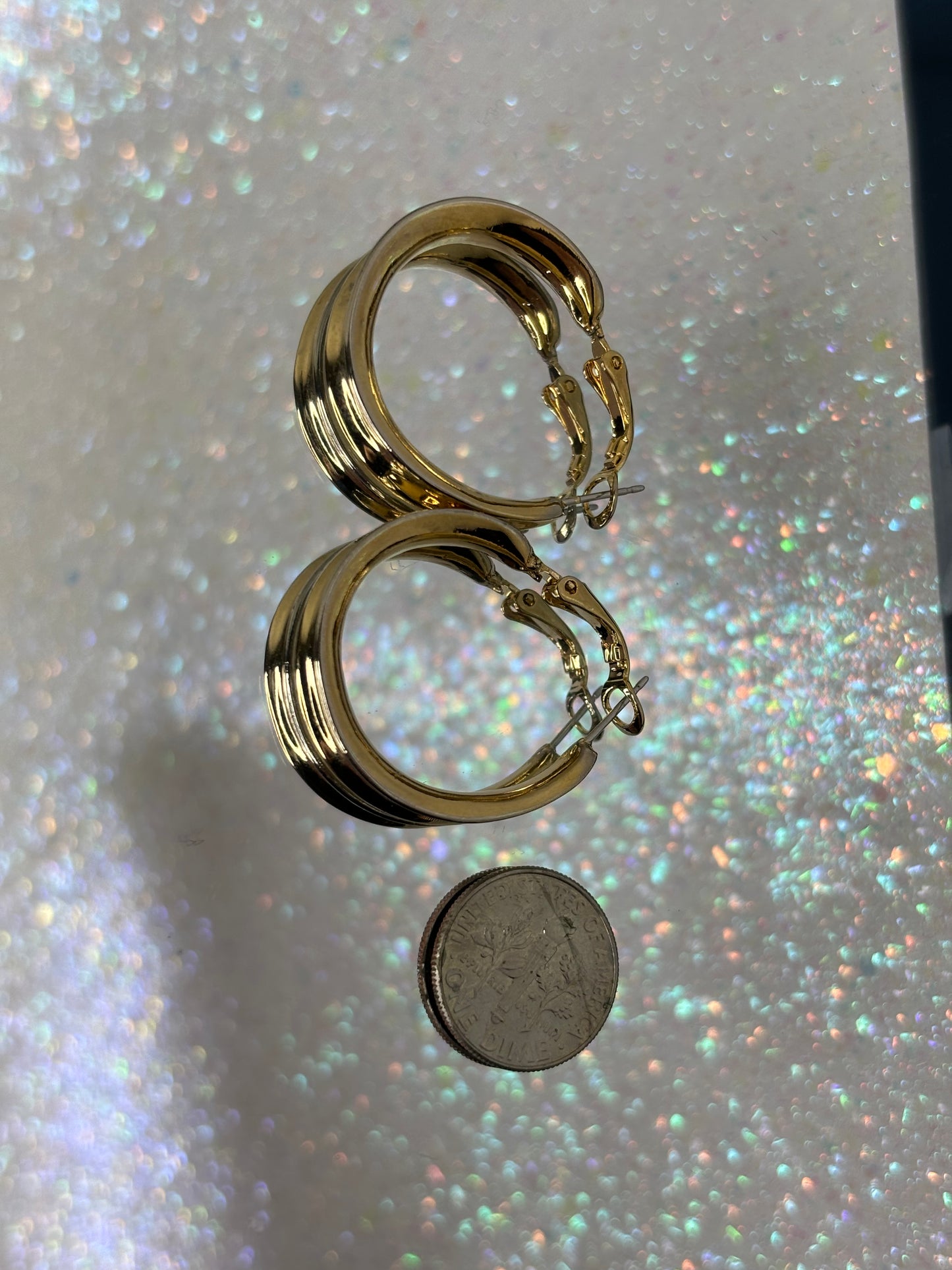 A013 Gold Toned Hoop Earrings 1”