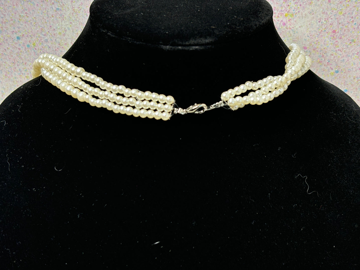 #0104 Three Strand Faux Pearl Necklace Light weight