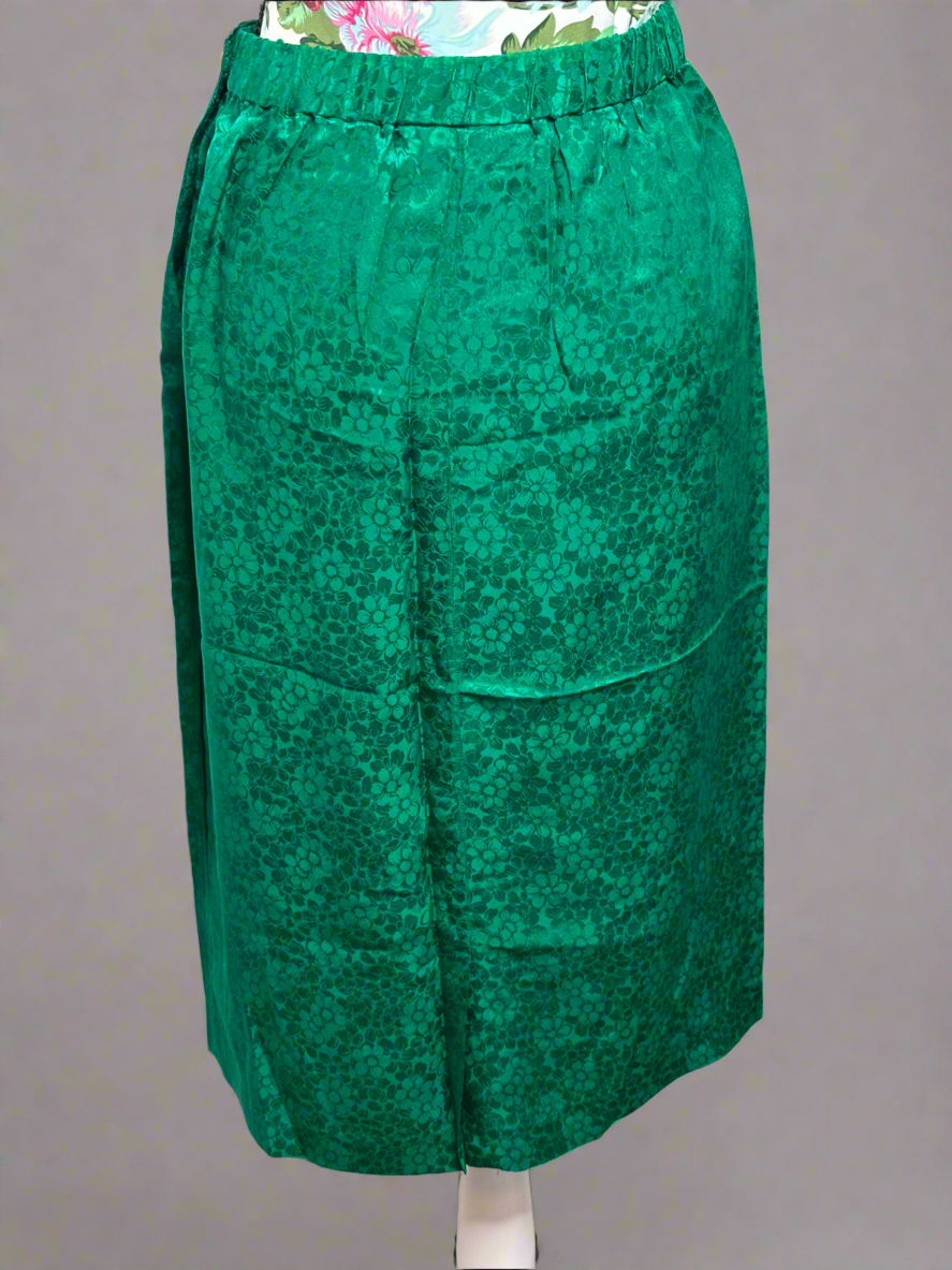 C008 80's Vintage 3pc Bright Green Silk Skirt Suit with Matching Belt by Argenti Size 12