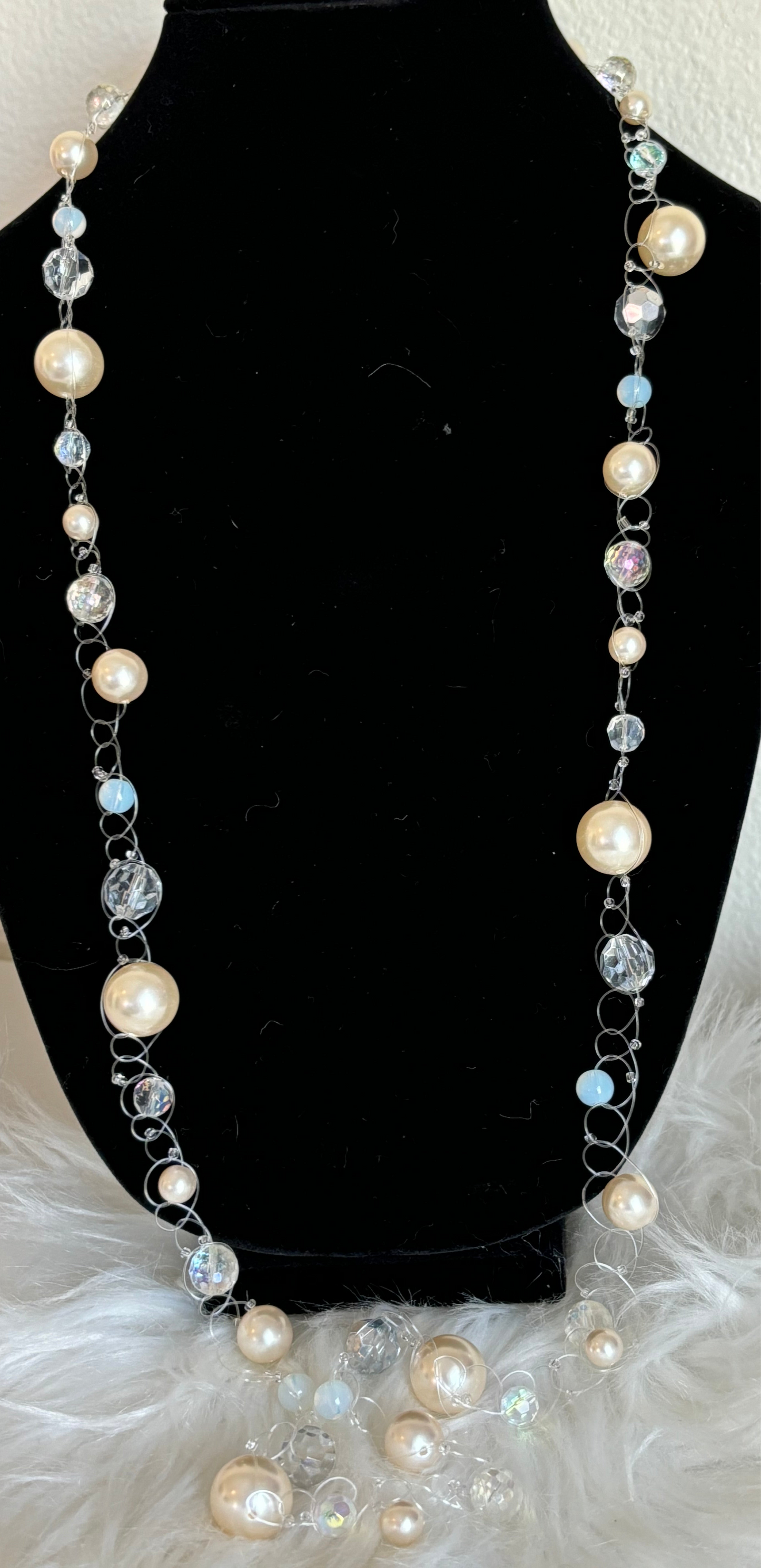 #0003 40” Cookie Lee (with Tag) Glass Bead and Pearl Necklace