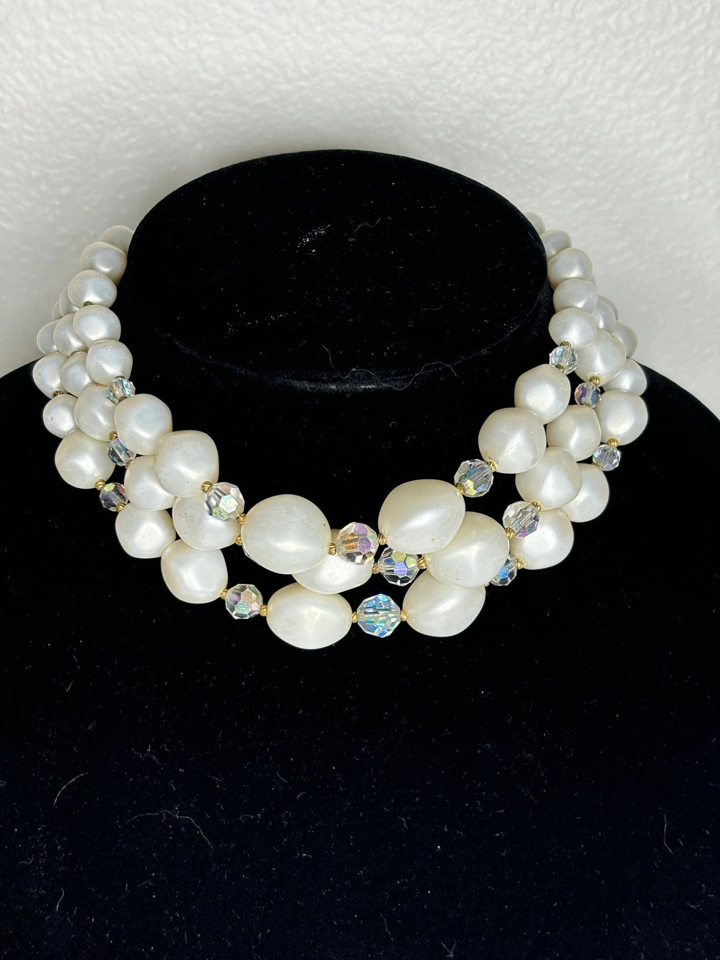 Vintage White Beaded Chunky Multi-Layer Choker 15”