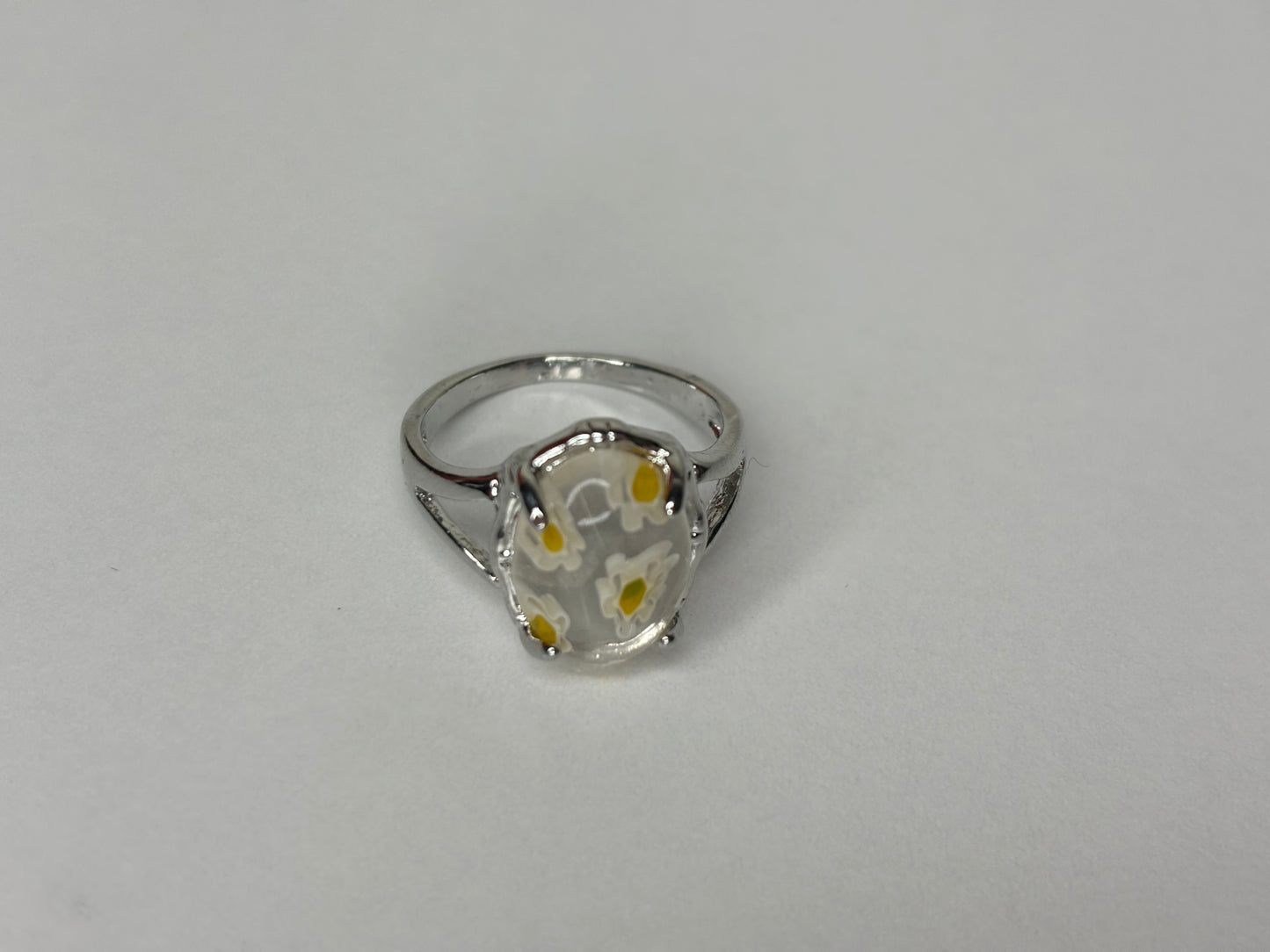 B035 Yellow and Clear Fashion Ring Sz 7.25