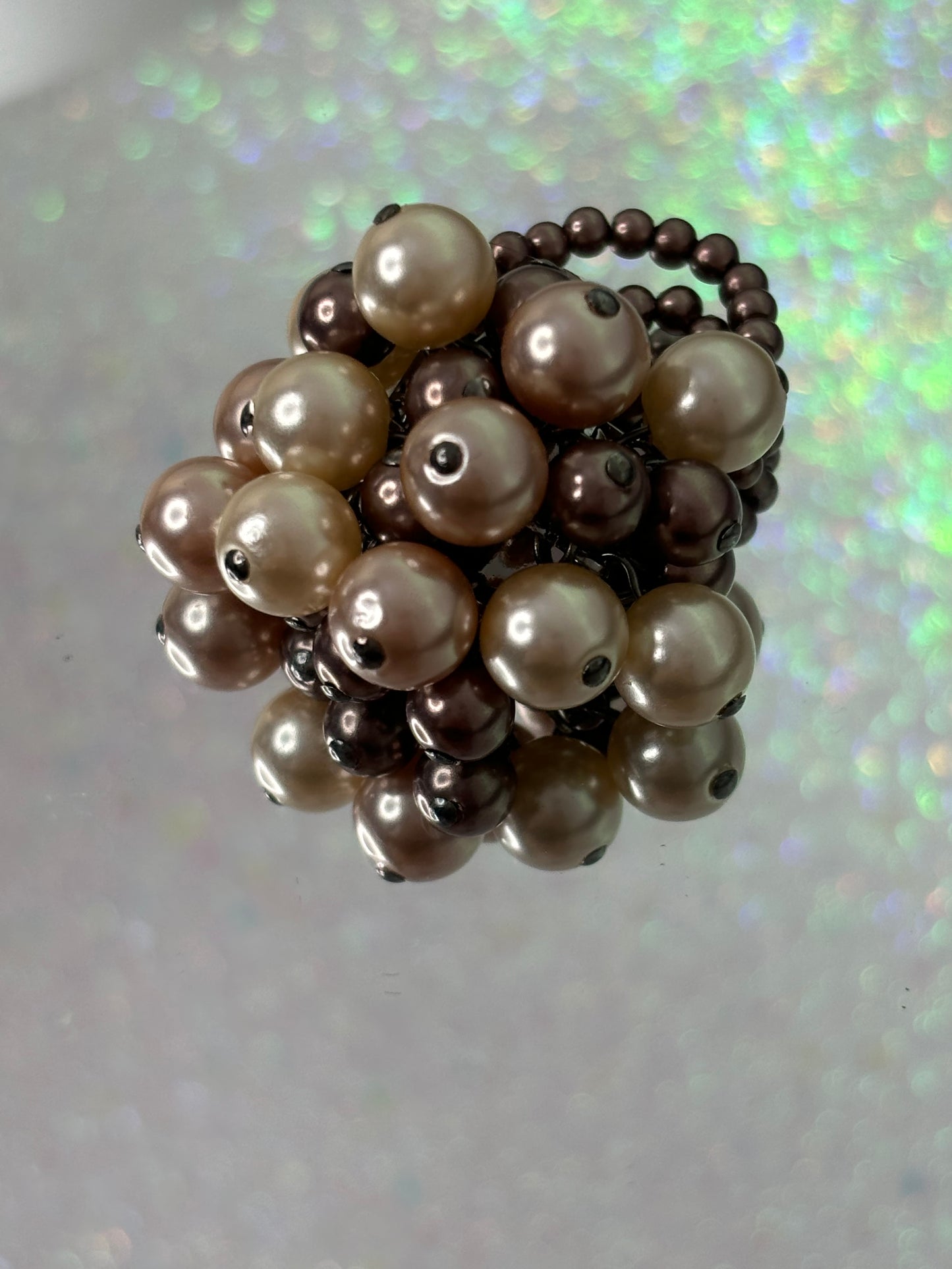 #0155 Stretchy Brown Faux Pearl Ring