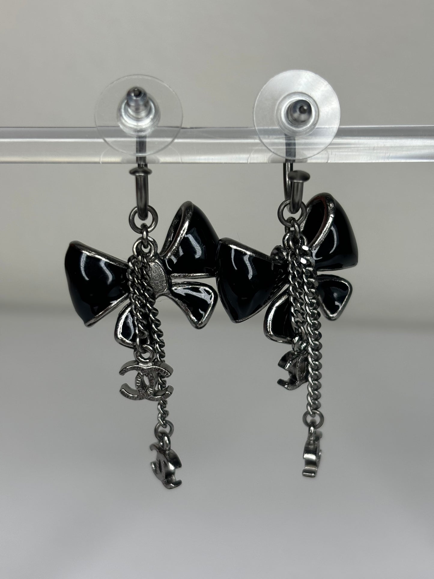 Authentic Chanel Rare Black Bow Earrings -Made in France Original Box and Tag Included