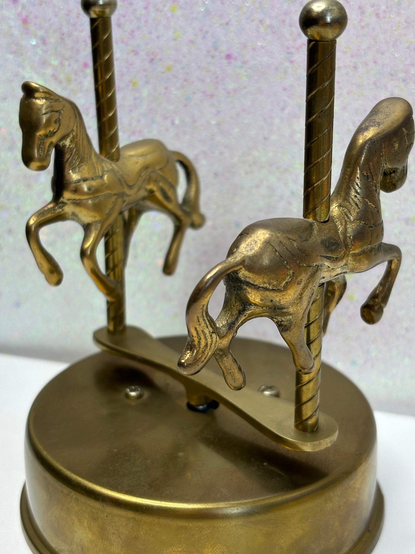 1950s-70s Vintage Brass Musical Merry Go Round Horse Carousel Music Box