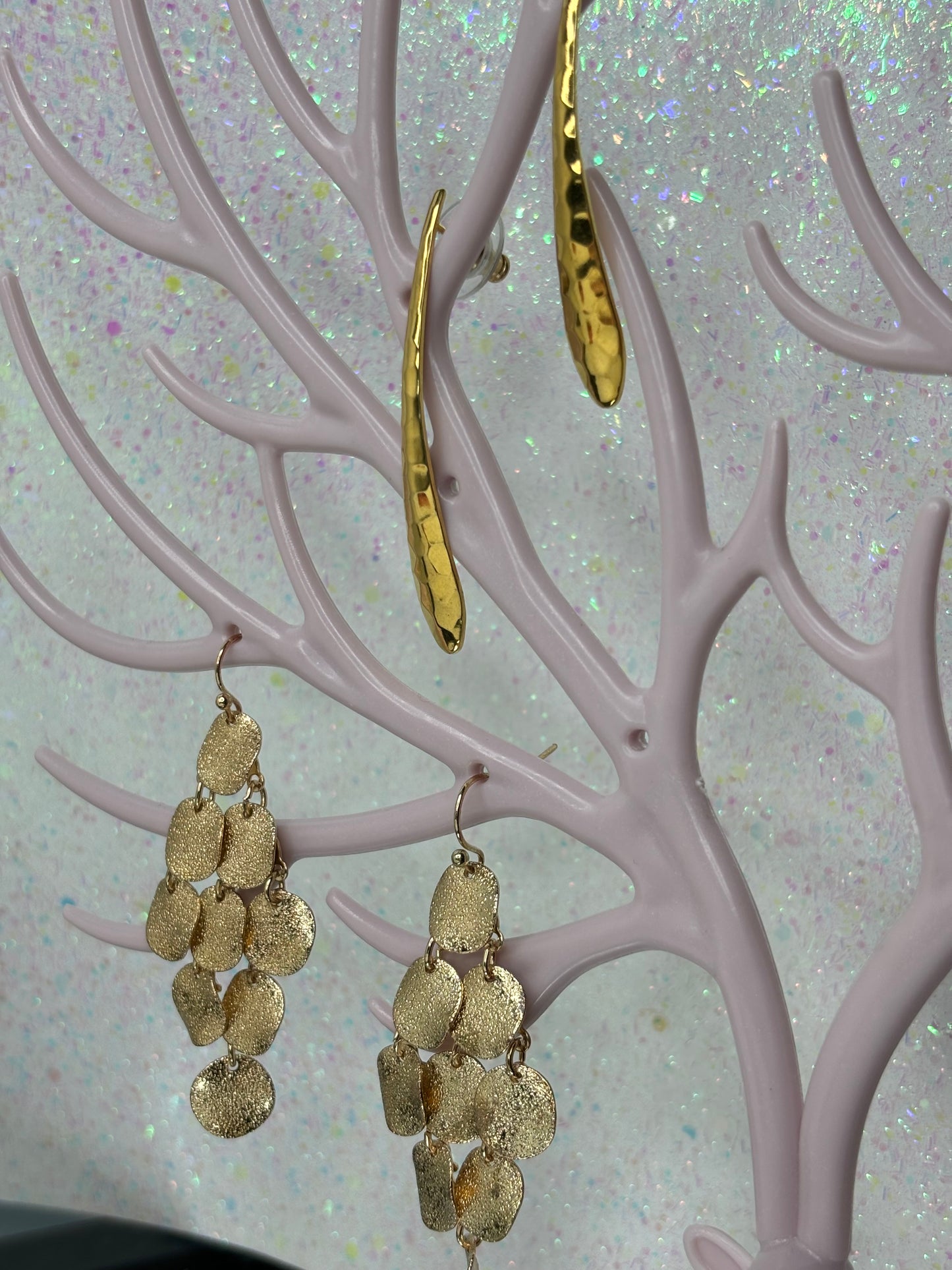 A002 Set of Two Gold Toned Drop Earrings