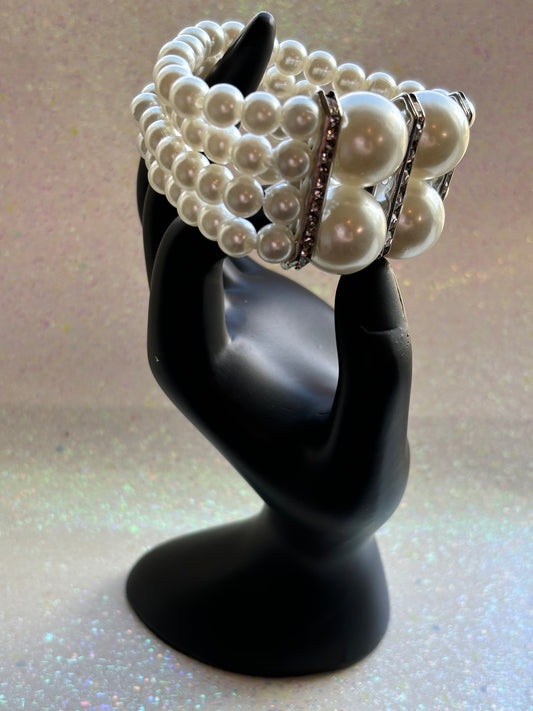 #0059 Large Faux Pearl Bracelet with Rhinestones#