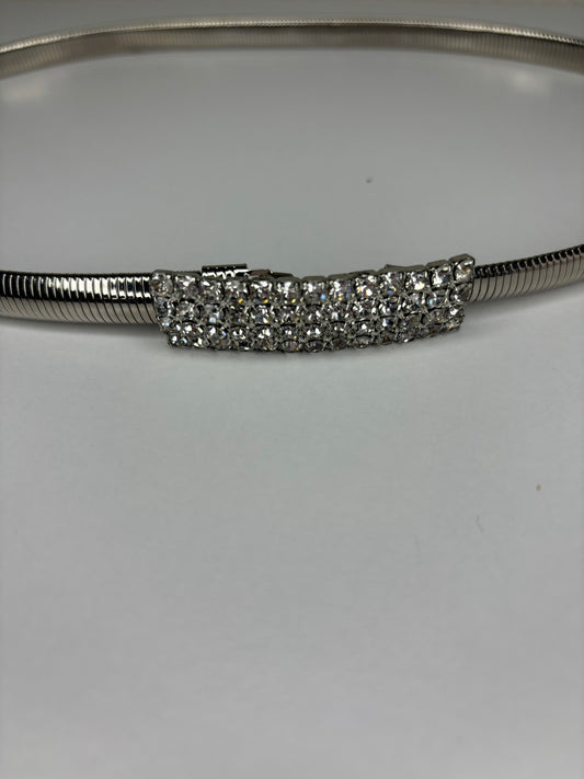 Stretch Clip Silver Toned Belt With Rhinestone Clasp