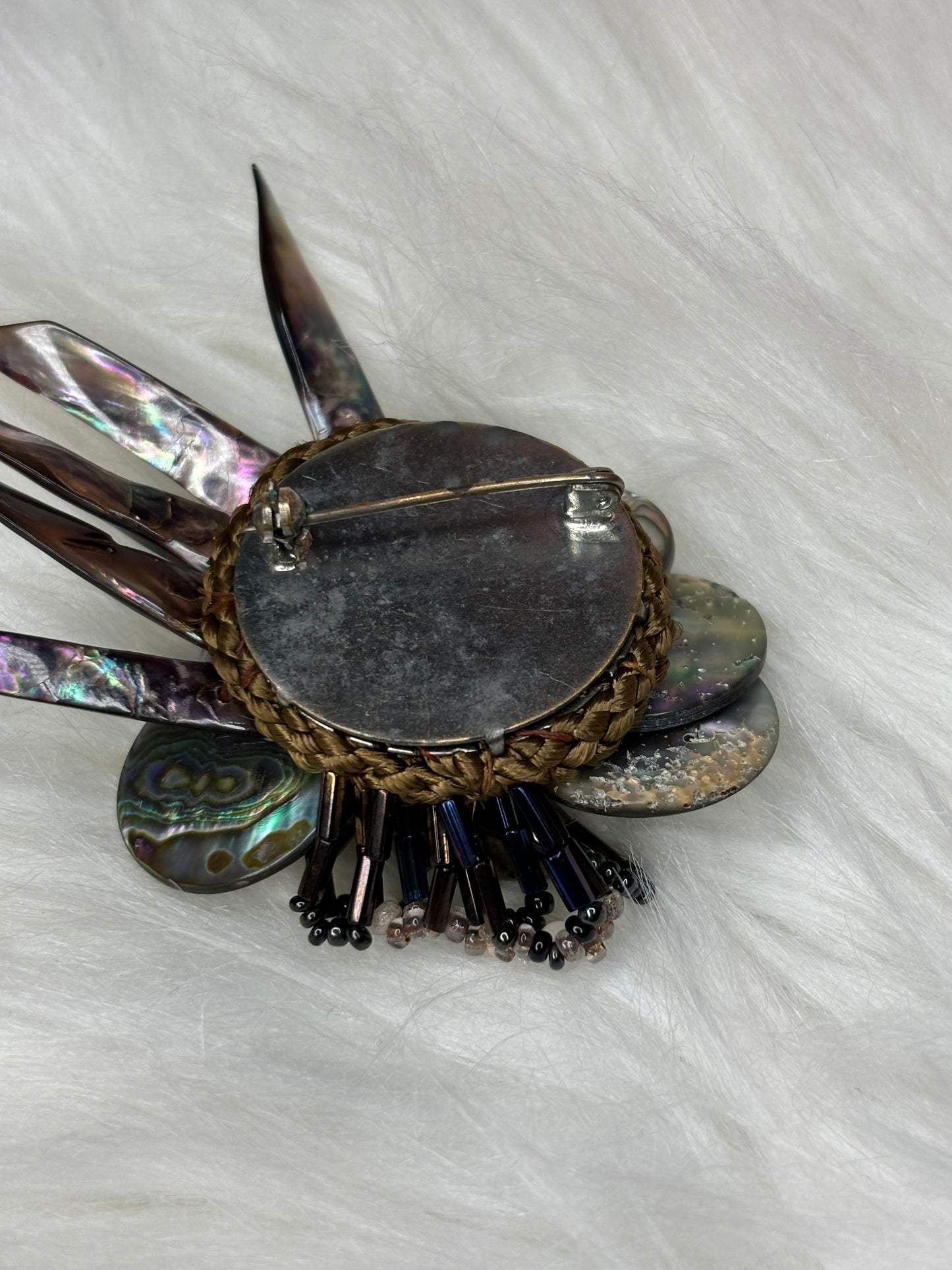 A218 Vintage Abalone and Beaded  Brooch