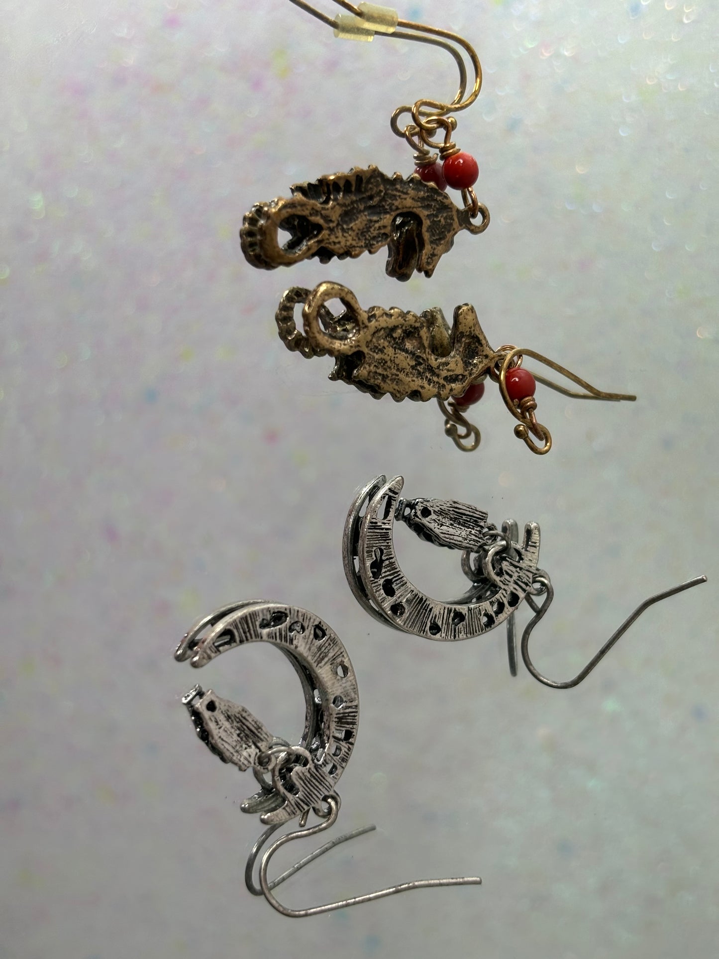 A044 Set of Two Dangle Seahorse and Owl Earrings