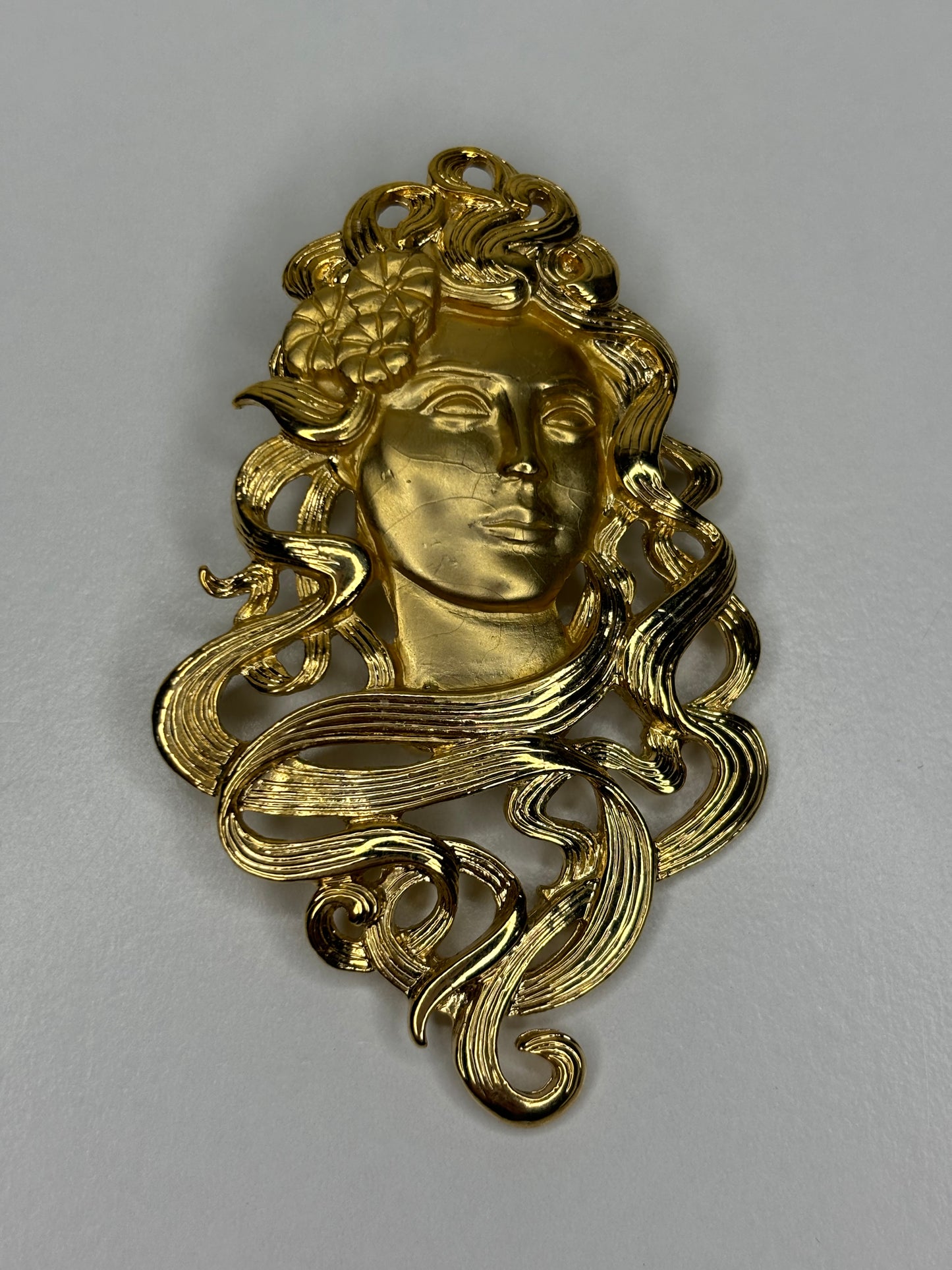 Vintage Jonette Jewelry (JJ) 1988 Gold-Tone Art Nouveau Woman Brooch