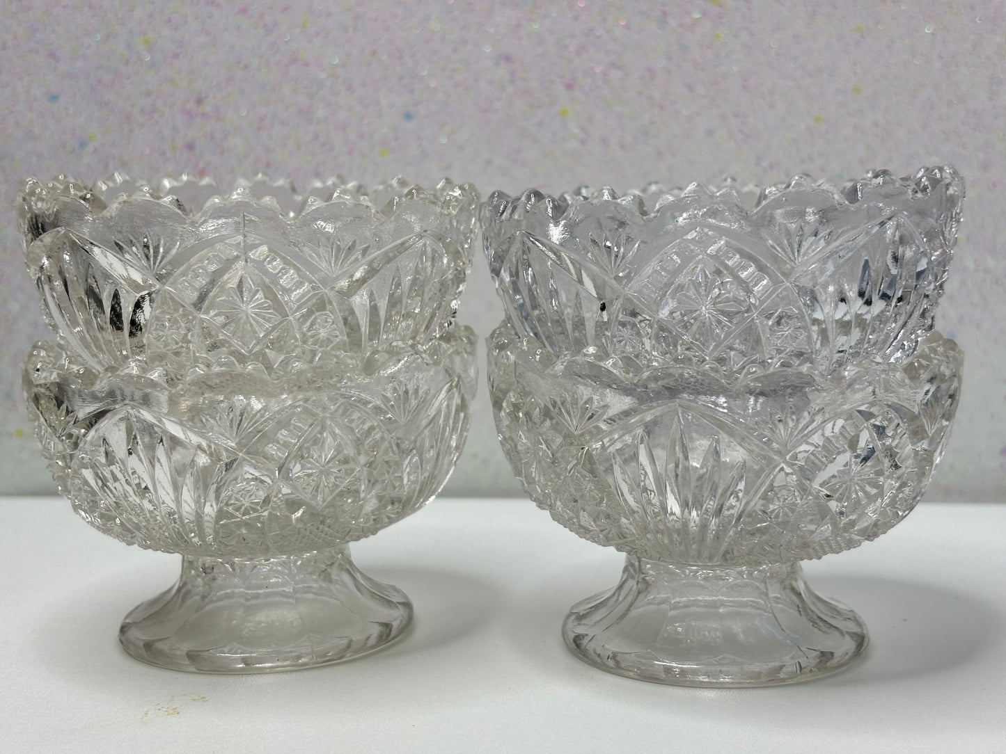 A025 Higbee Glass Co Madora Pattern Sherbet Dessert Dish Cups Set of 4 Circa 1910s