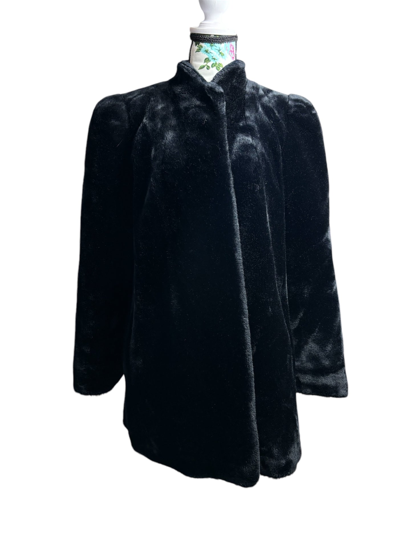 Vintage 1980s Black Faux Fur Jacket/Coat