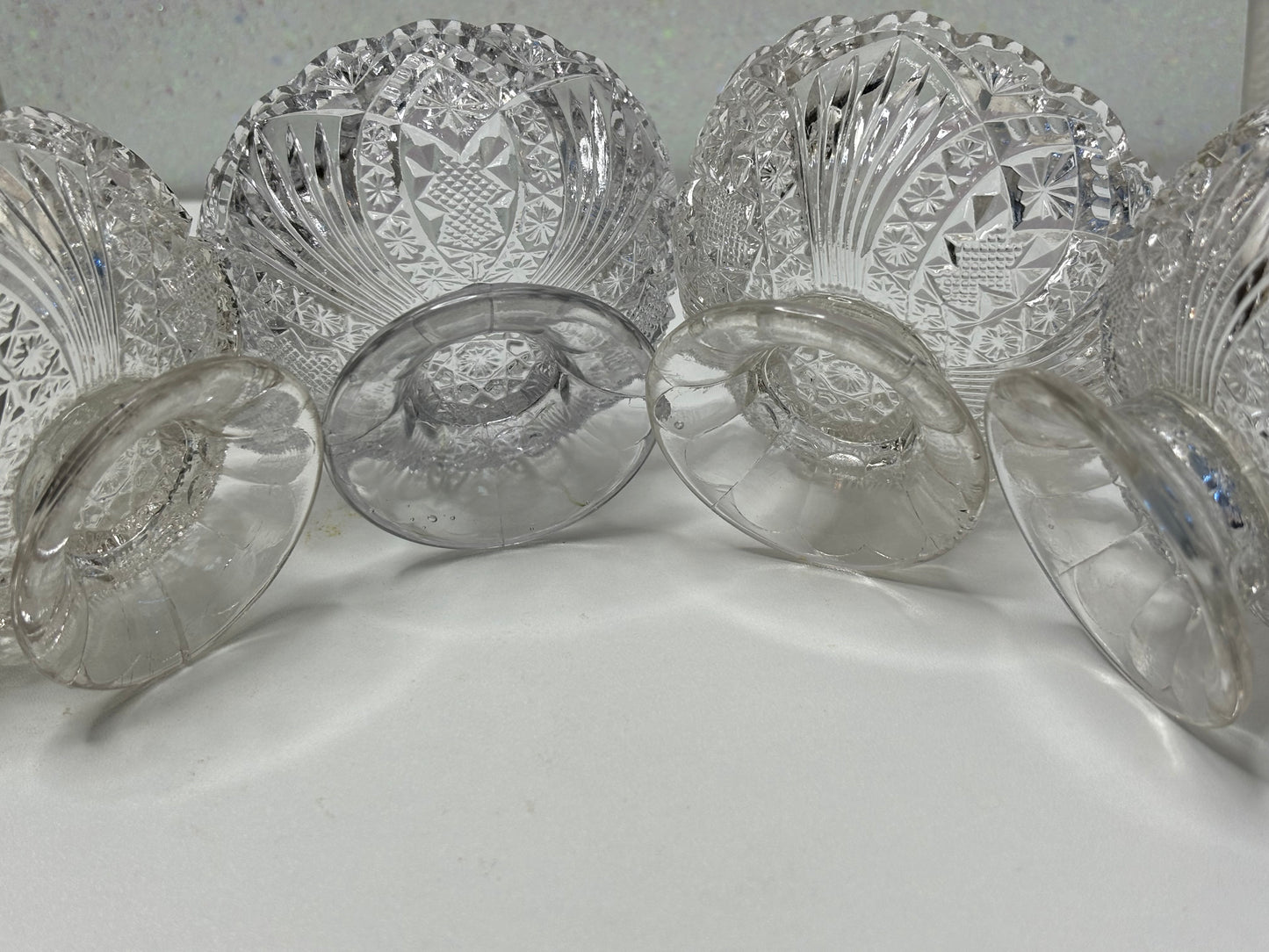 A025 Higbee Glass Co Madora Pattern Sherbet Dessert Dish Cups Set of 4 Circa 1910s