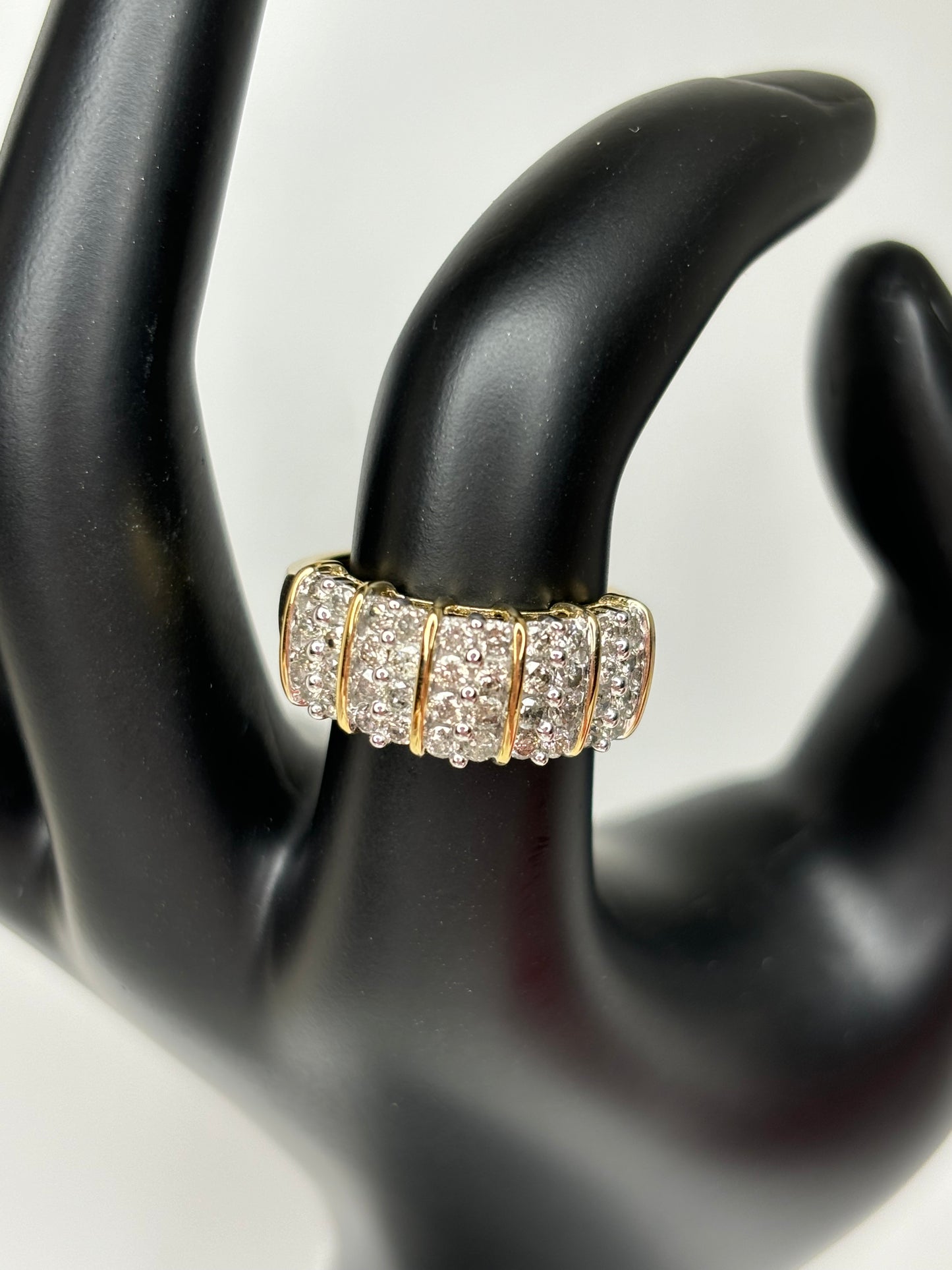 Brilliant 1.00 ct Natural Diamond Anniversary Ring Sterling Silver w/14kt Gold Overlay Sz 7