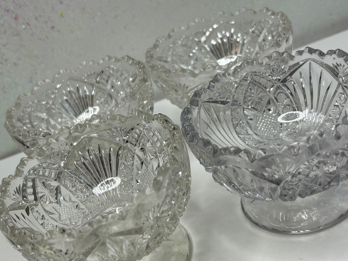 A025 Higbee Glass Co Madora Pattern Sherbet Dessert Dish Cups Set of 4 Circa 1910s