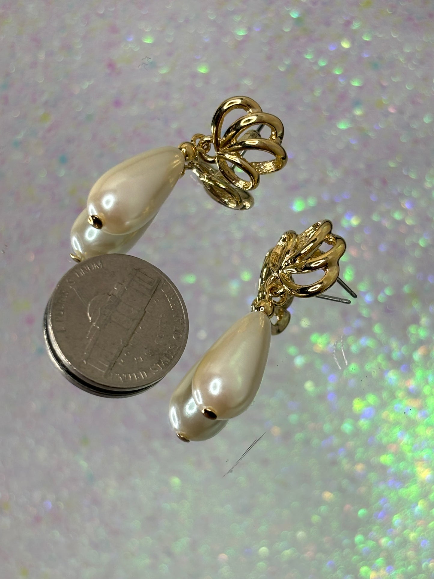 #0156 Faux Pearl Gold Toned Earrings