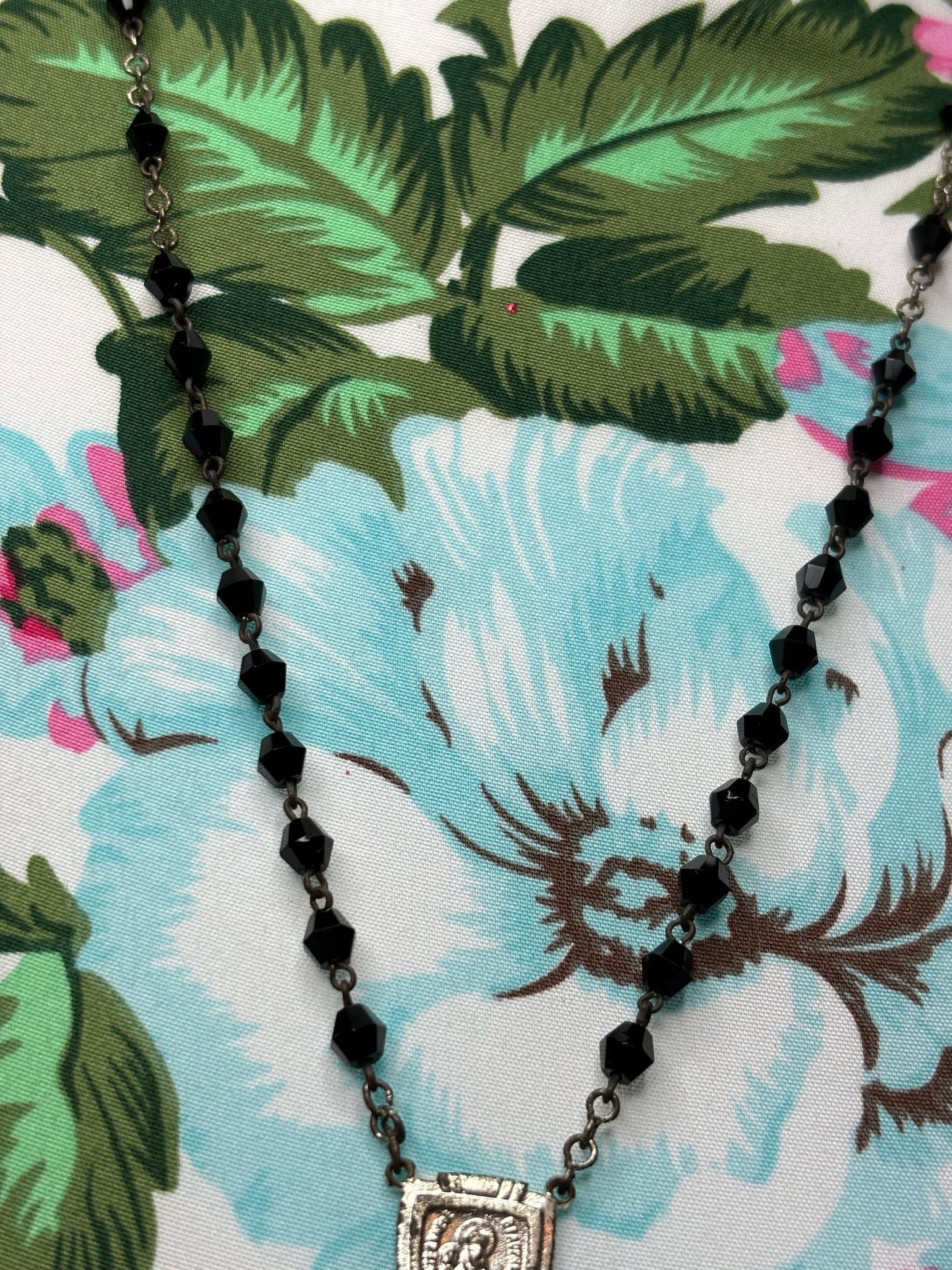 A170 Black Beaded Rosary Necklace 22”