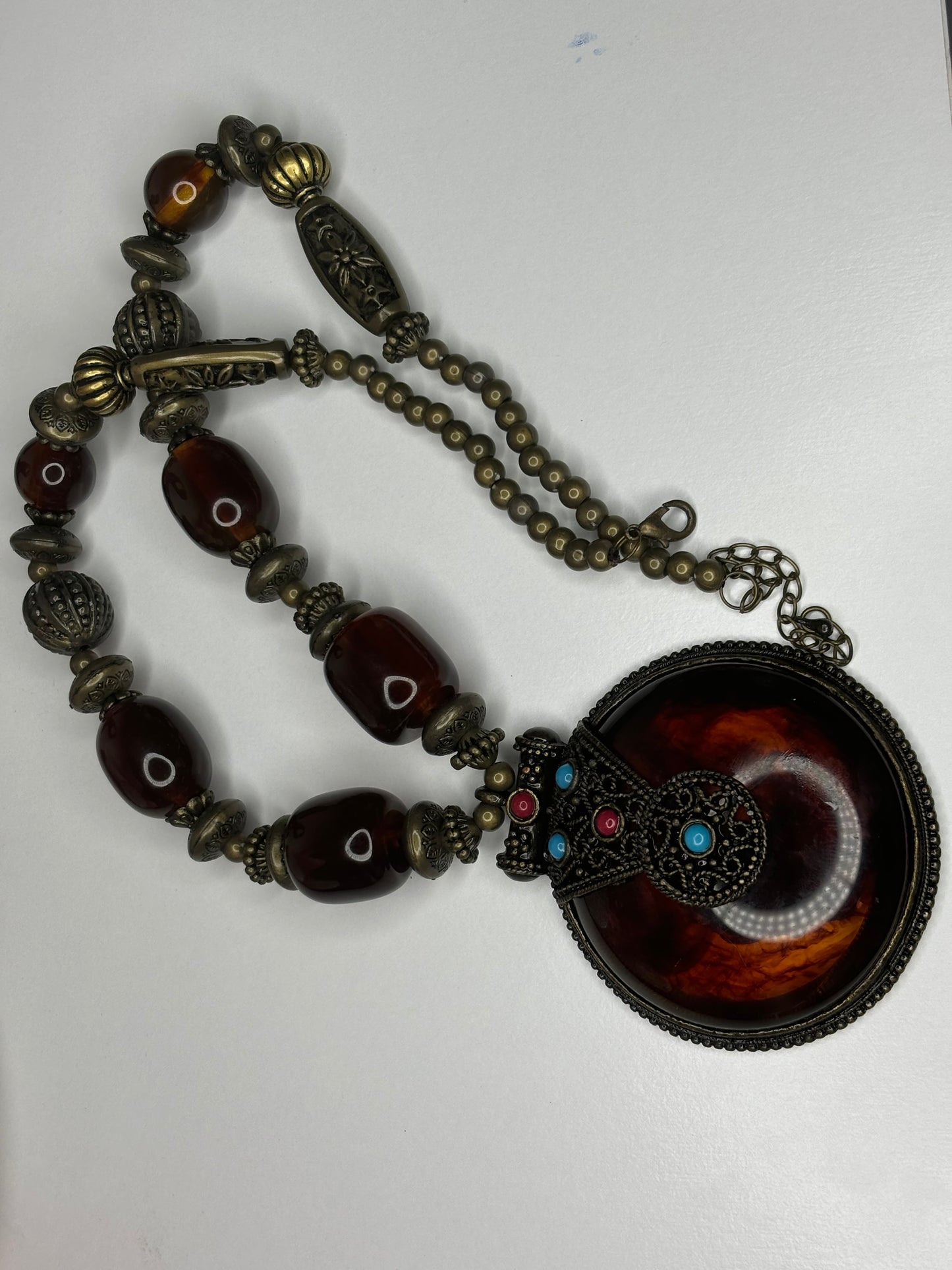 Large Tribal Brown Necklace 22”