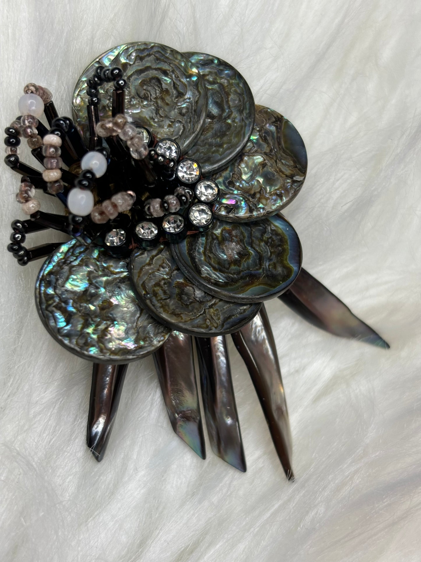 A218 Vintage Abalone and Beaded  Brooch