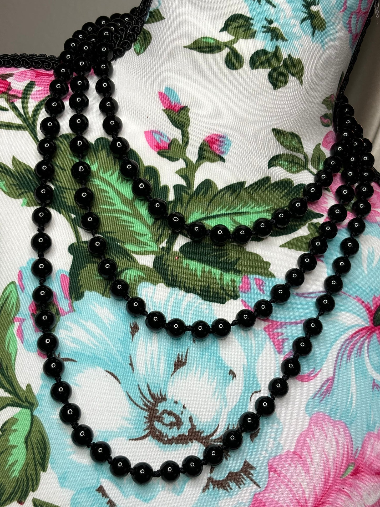 A165 Black Glass Pearl Beads 62” Long