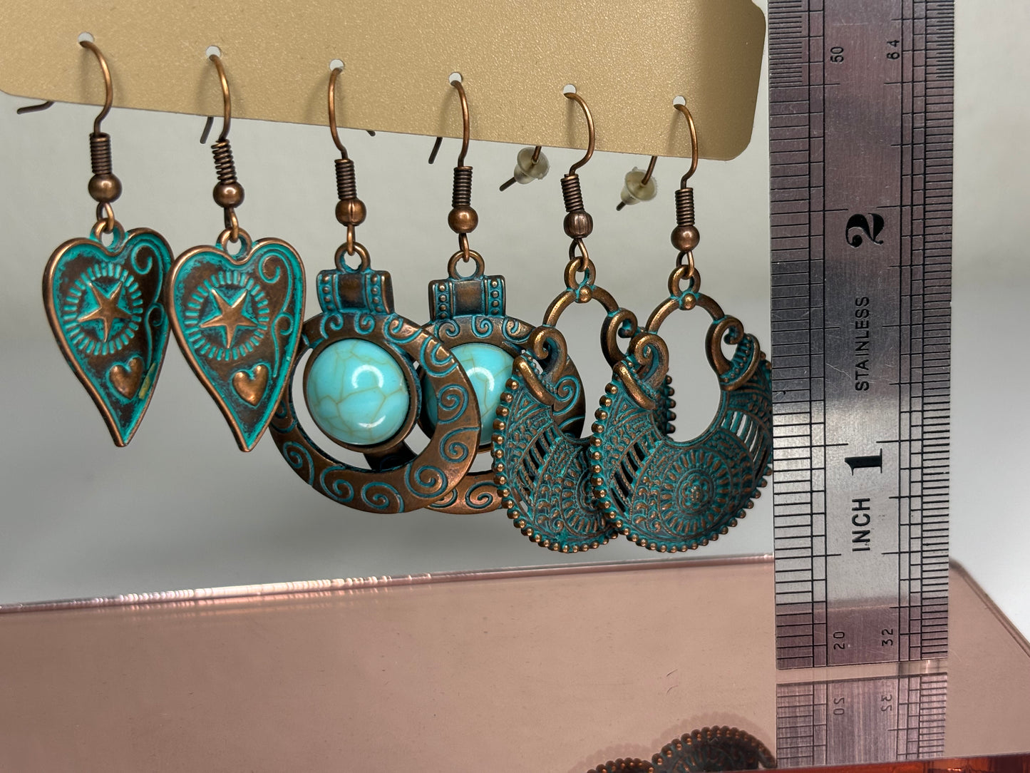 Set of Three Faux Patina Earrings