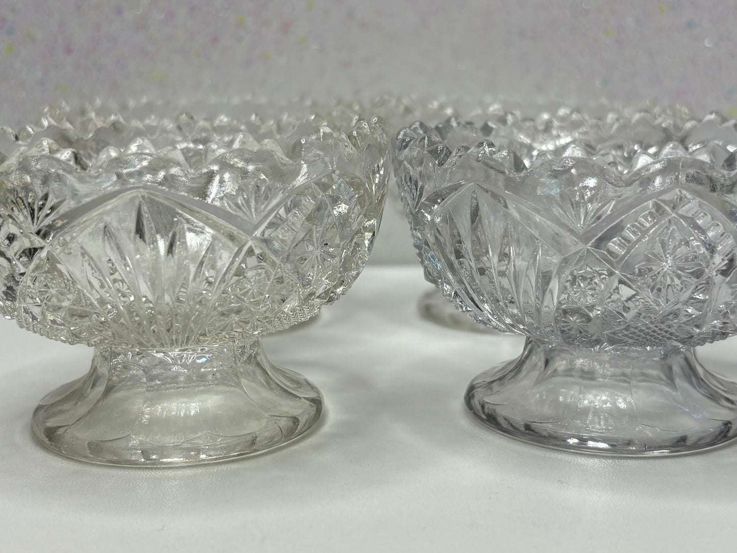 A025 Higbee Glass Co Madora Pattern Sherbet Dessert Dish Cups Set of 4 Circa 1910s