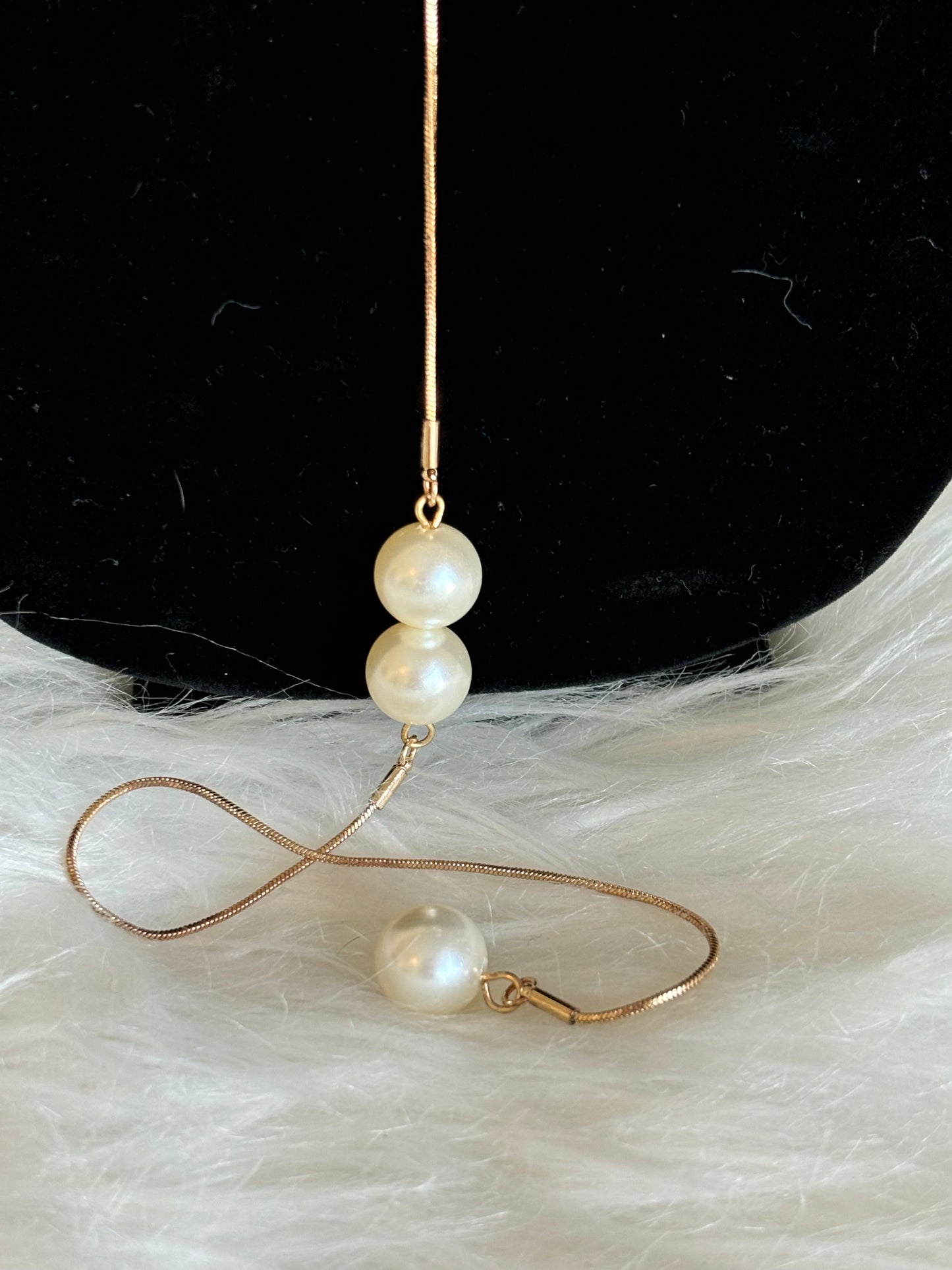 #0106 Faux Pearl Necklace with Long Gold Chain Drop on Back