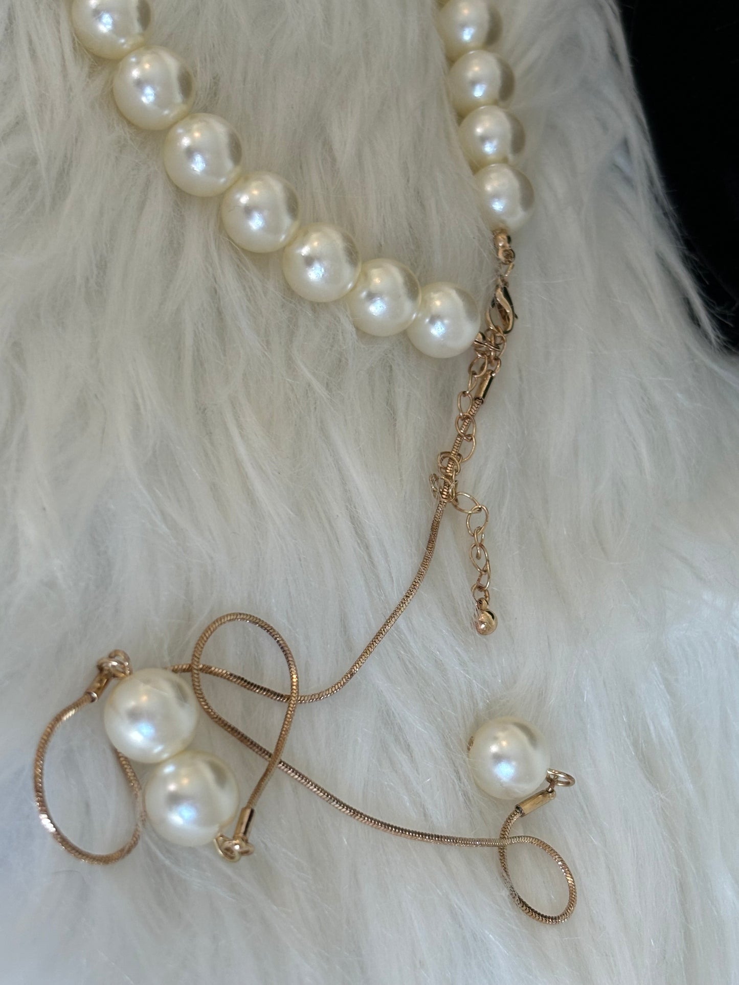 #0106 Faux Pearl Necklace with Long Gold Chain Drop on Back